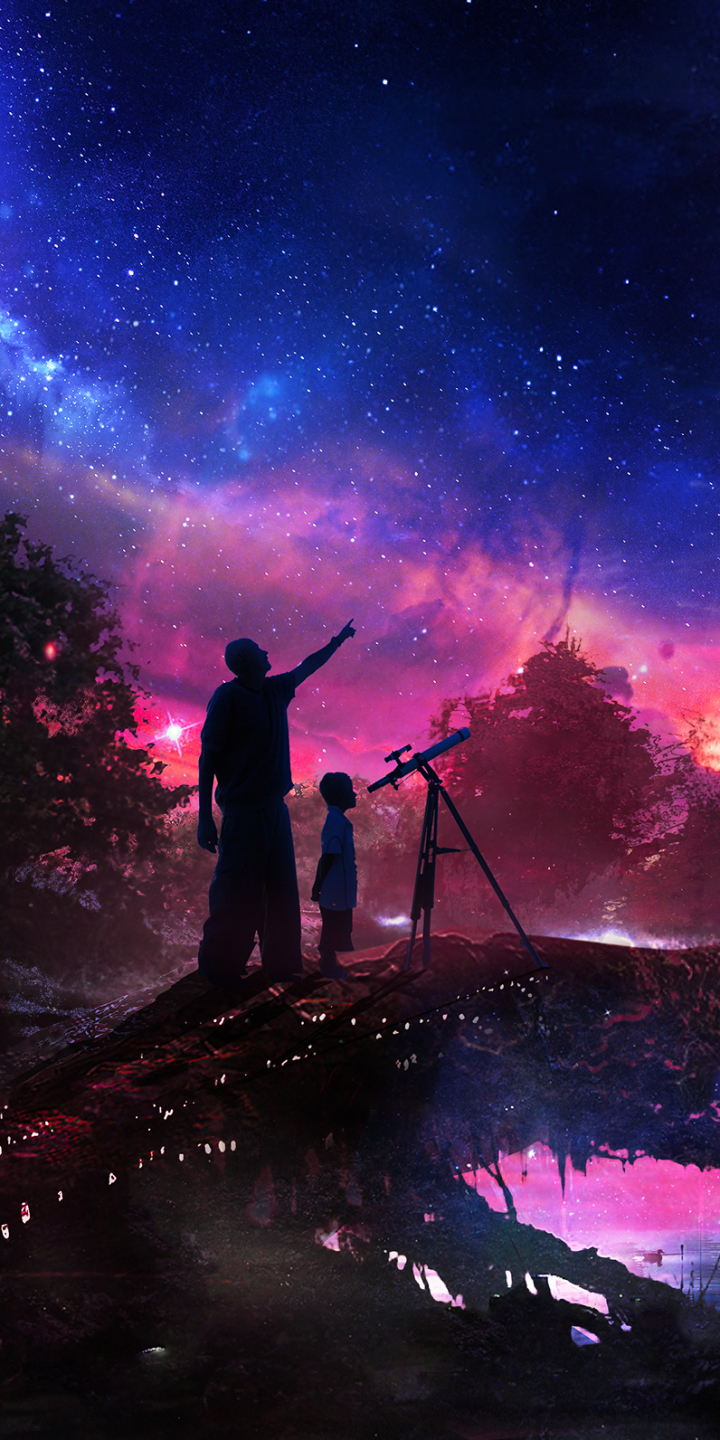 Скачать картинку Небо, Ночь, Художественный, Телескоп, Научная Фантастика в телефон бесплатно.
