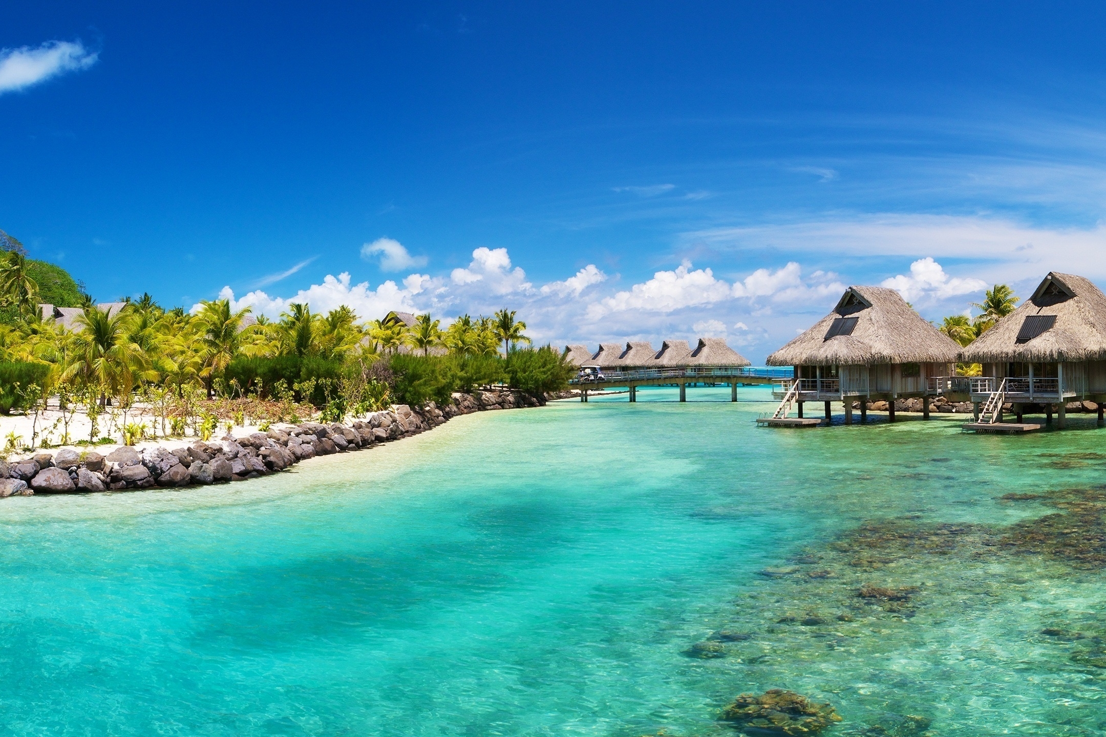 Download mobile wallpaper Water, Ocean, Tropical, Hut, Photography, Bora Bora for free.
