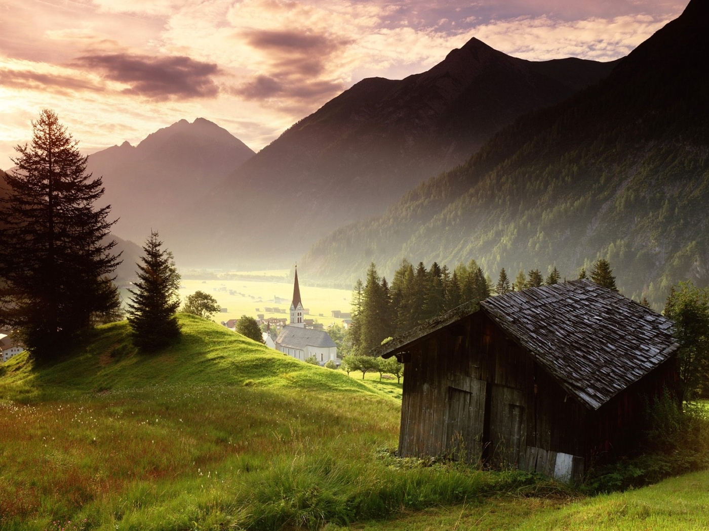 Laden Sie das Natur, Mountains, Landschaft, Häuser-Bild kostenlos auf Ihren PC-Desktop herunter