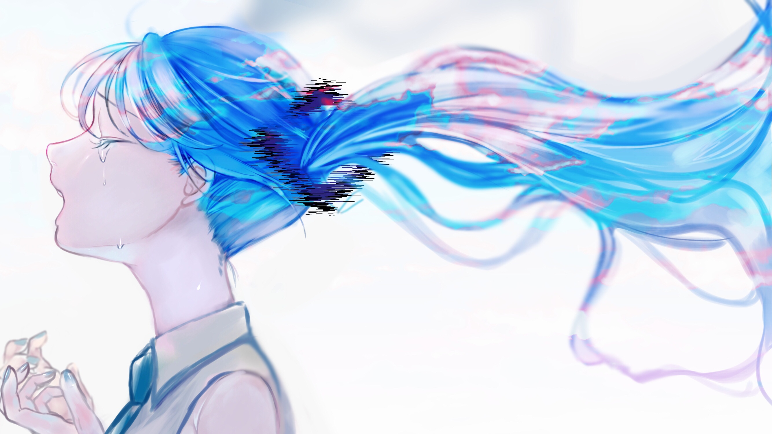 Free download wallpaper Anime, Profile, Vocaloid, Hatsune Miku, Crying on your PC desktop