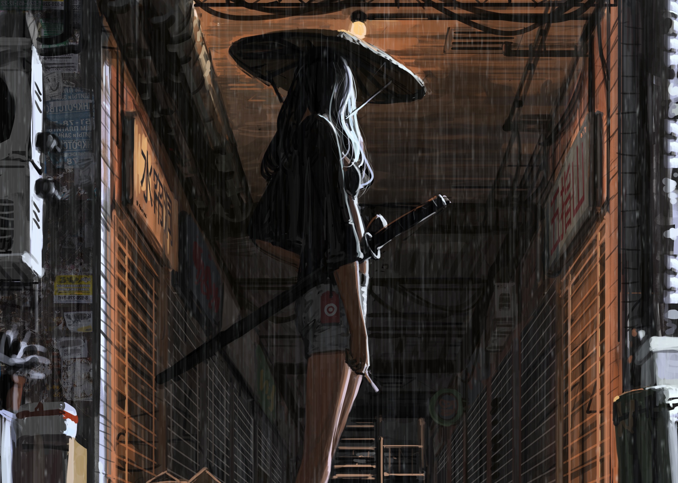 Download mobile wallpaper Fantasy, Rain, Weapon, Samurai, Katana, Asian Conical Hat for free.