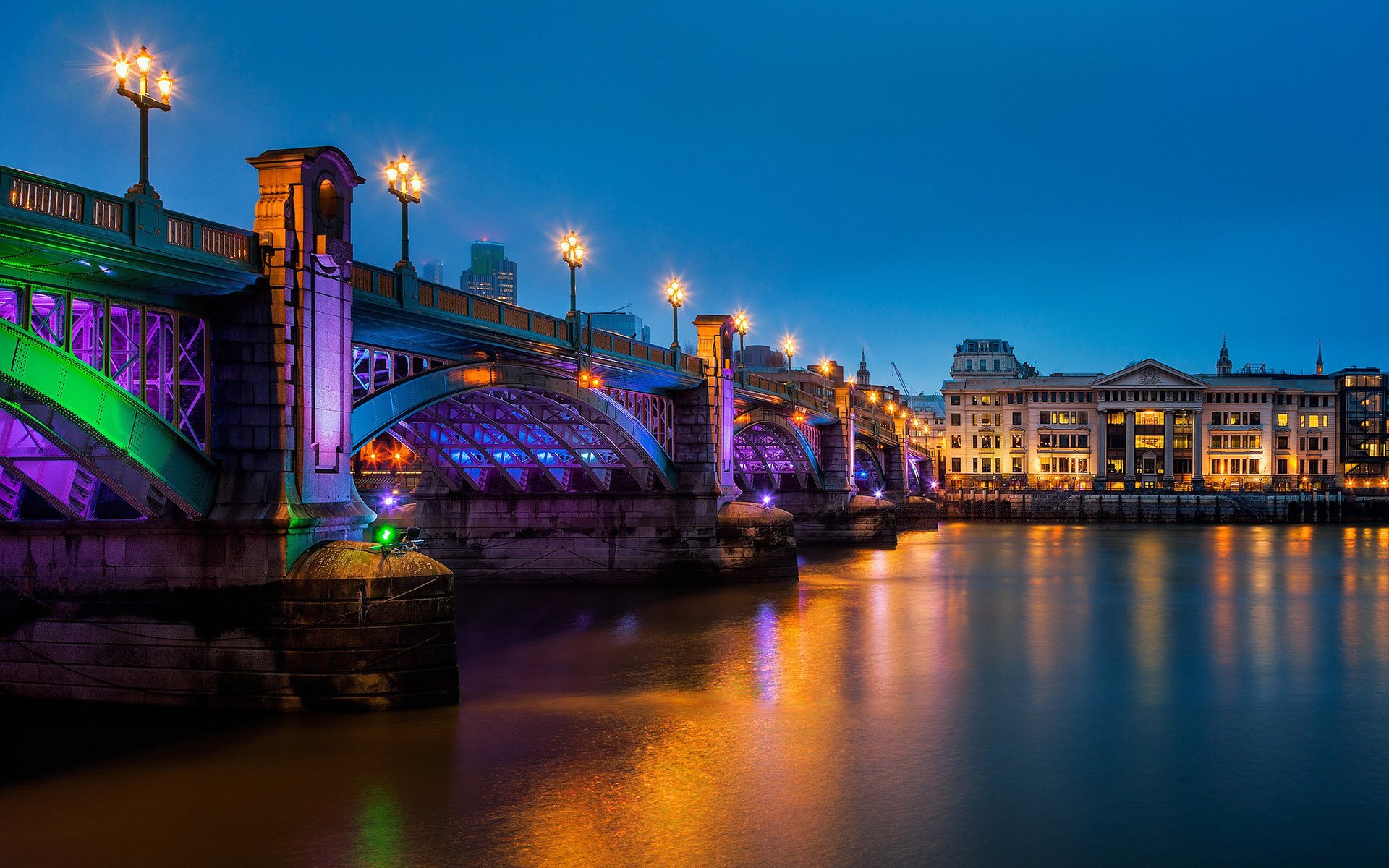 Free download wallpaper Night, Building, Light, Bridge, Man Made on your PC desktop