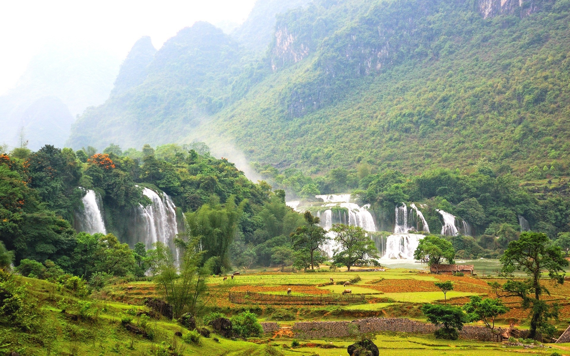Free download wallpaper Landscape, Rivers, Mountains, Waterfalls on your PC desktop