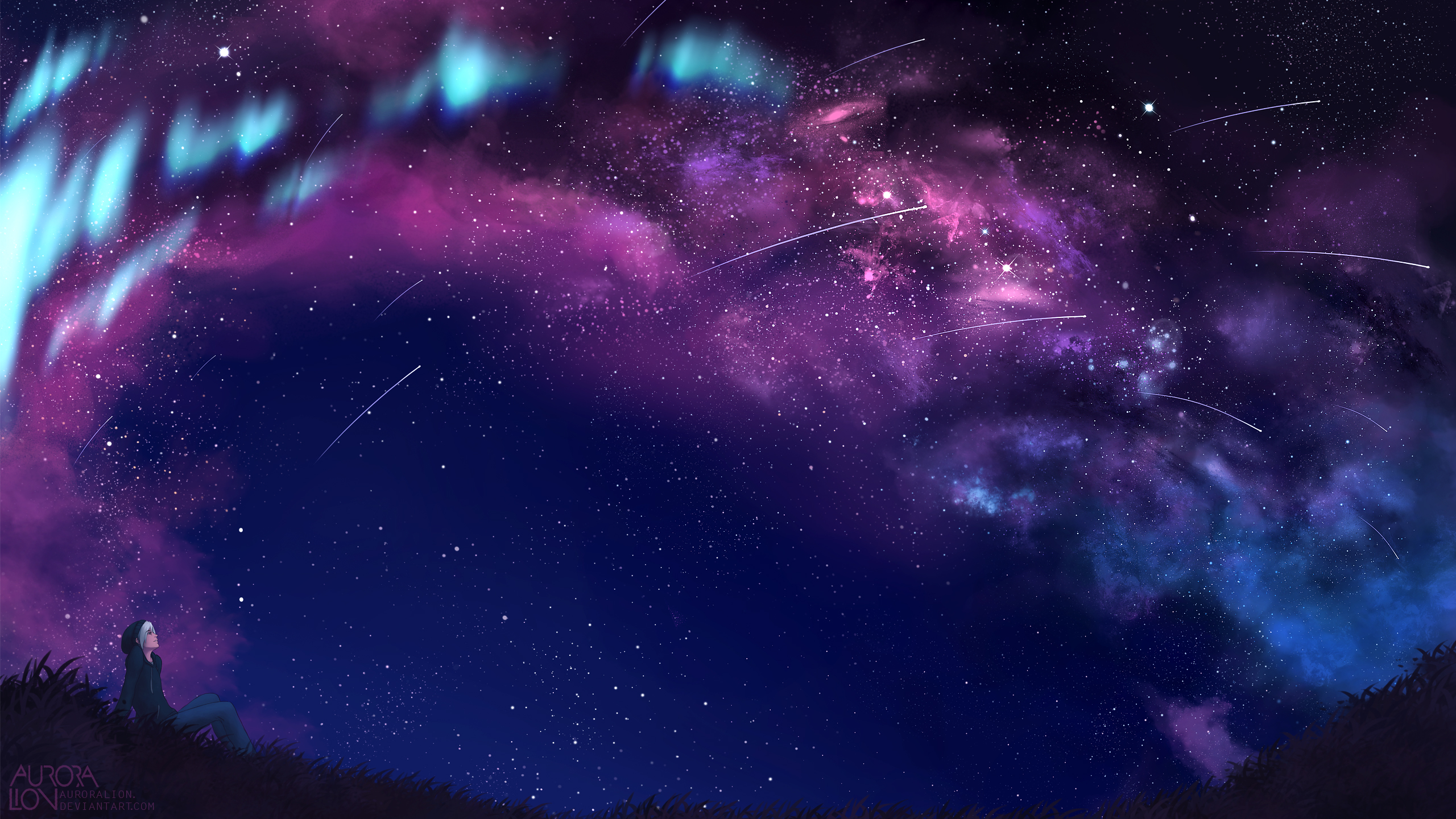 Free download wallpaper Anime, Sky, Stars, Aurora Borealis, Comet, Original on your PC desktop