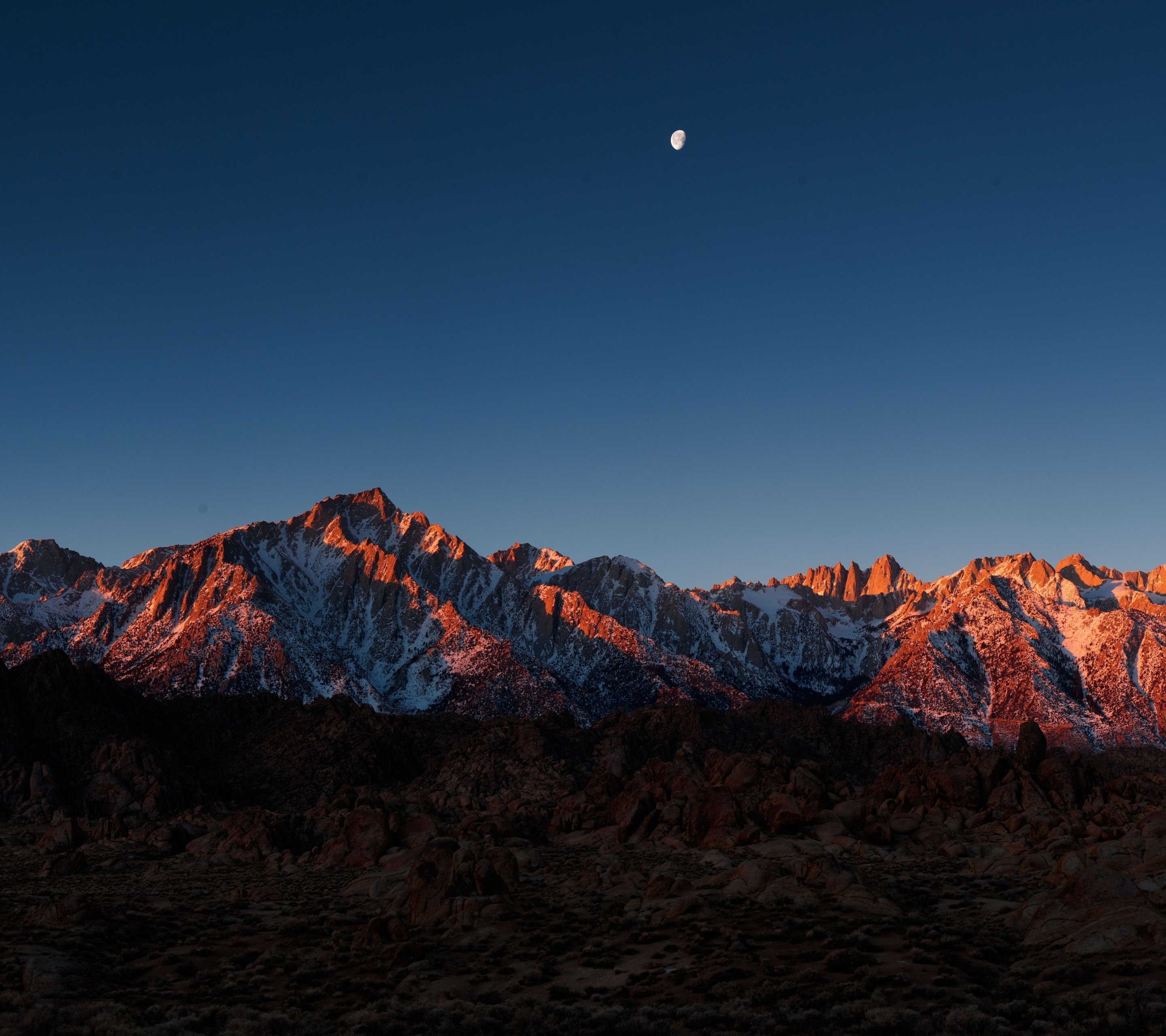 Free download wallpaper Sunset, Mountains, Moon, Mountain, Earth on your PC desktop