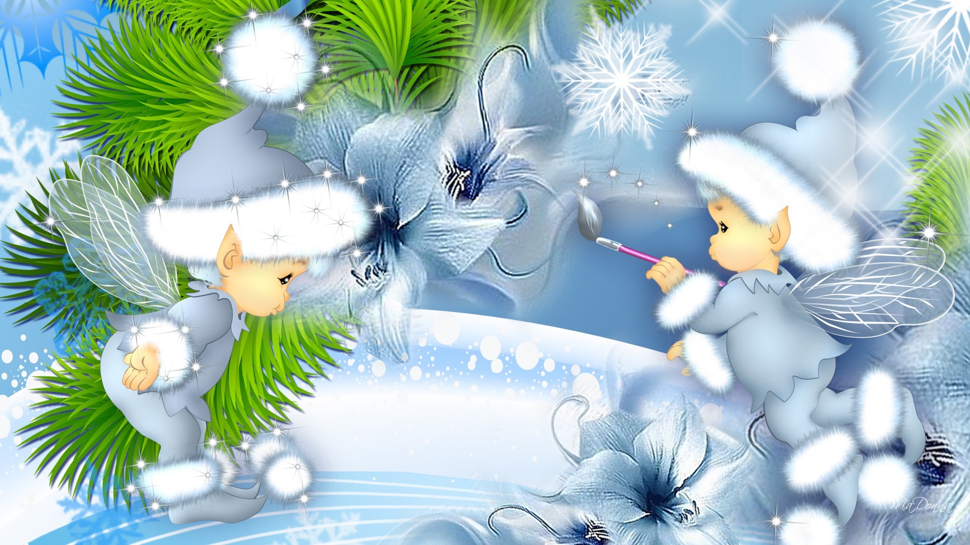 Handy-Wallpaper Fantasie, Schnee, Blume, Elf kostenlos herunterladen.