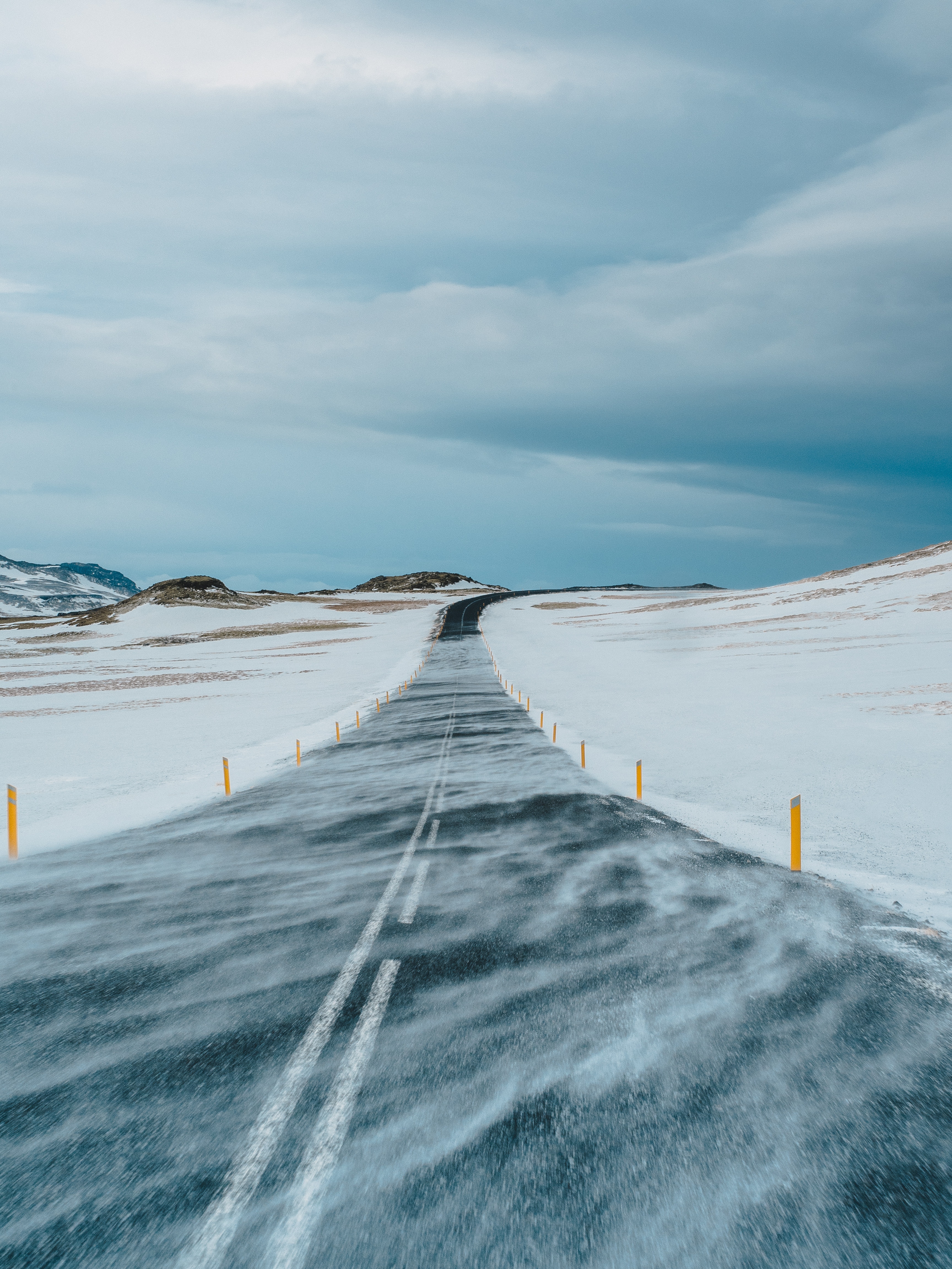 winter, nature, snow, road, markup, direction 1080p