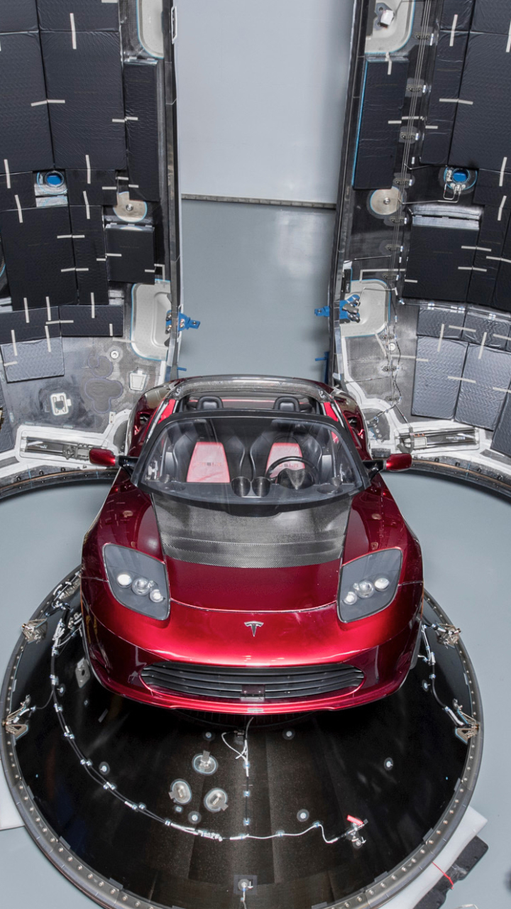 Download mobile wallpaper Tesla Motors, Vehicles, Tesla Roadster, Spacex, Falcon Heavy for free.