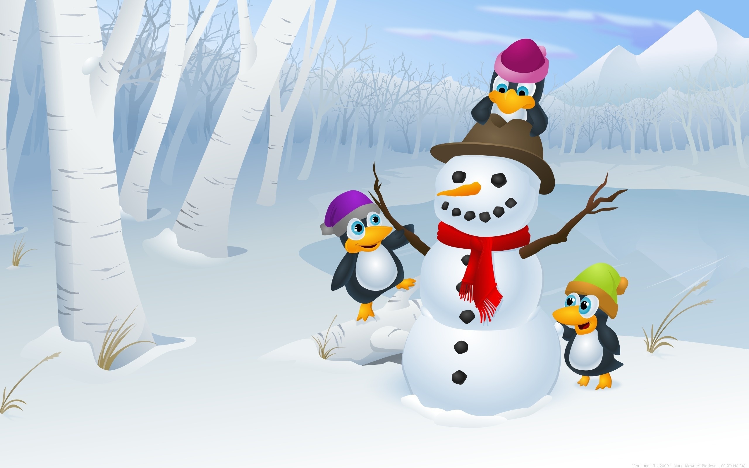 Скачать картинку Снеговик, Пингвин, Художественные в телефон бесплатно.