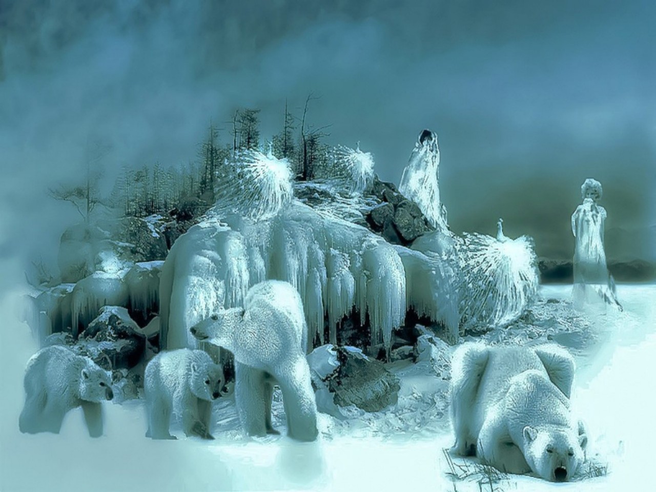 fantasy, animal, bear, ice 1080p