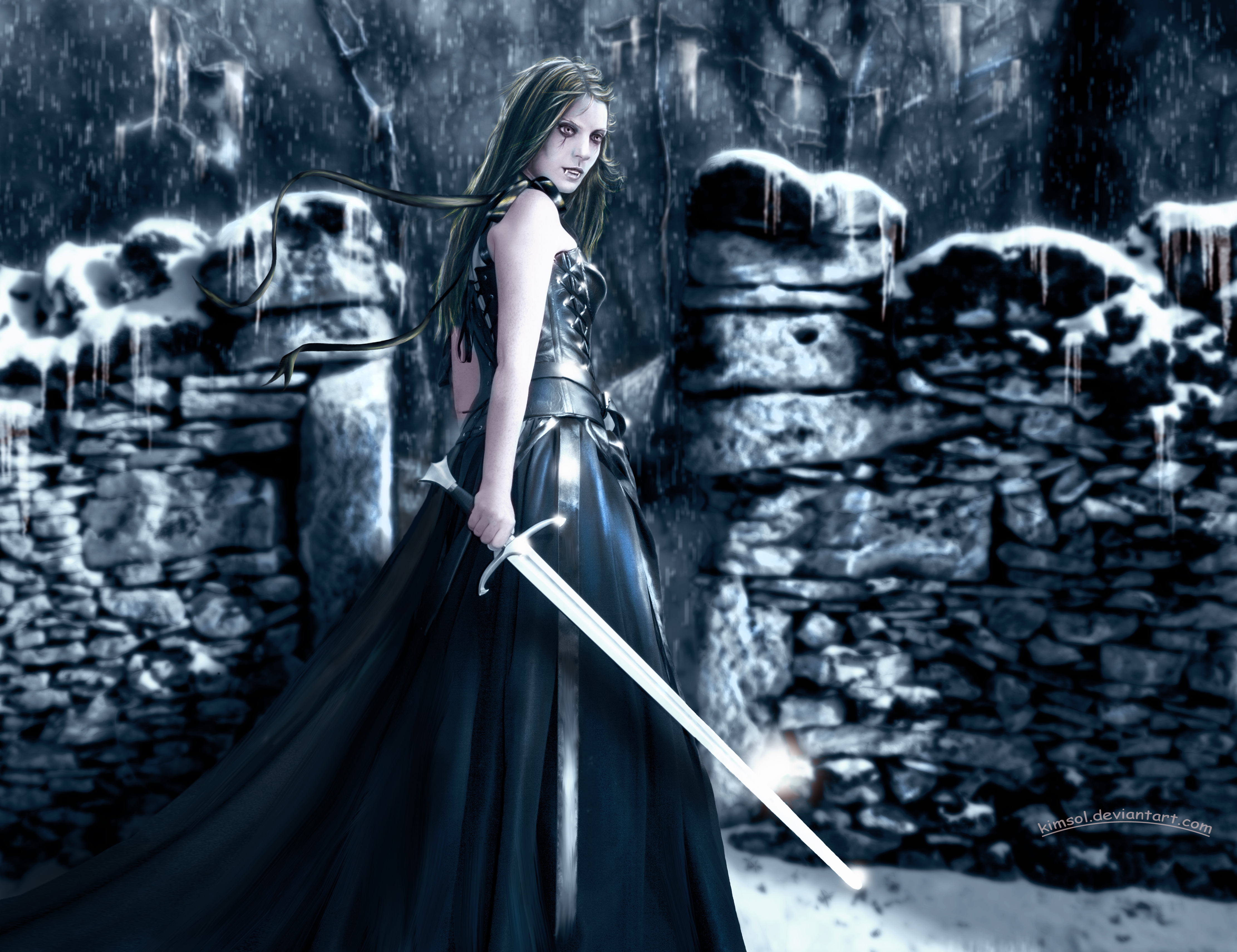 Download mobile wallpaper Fantasy, Sword, Vampire, Woman Warrior for free.