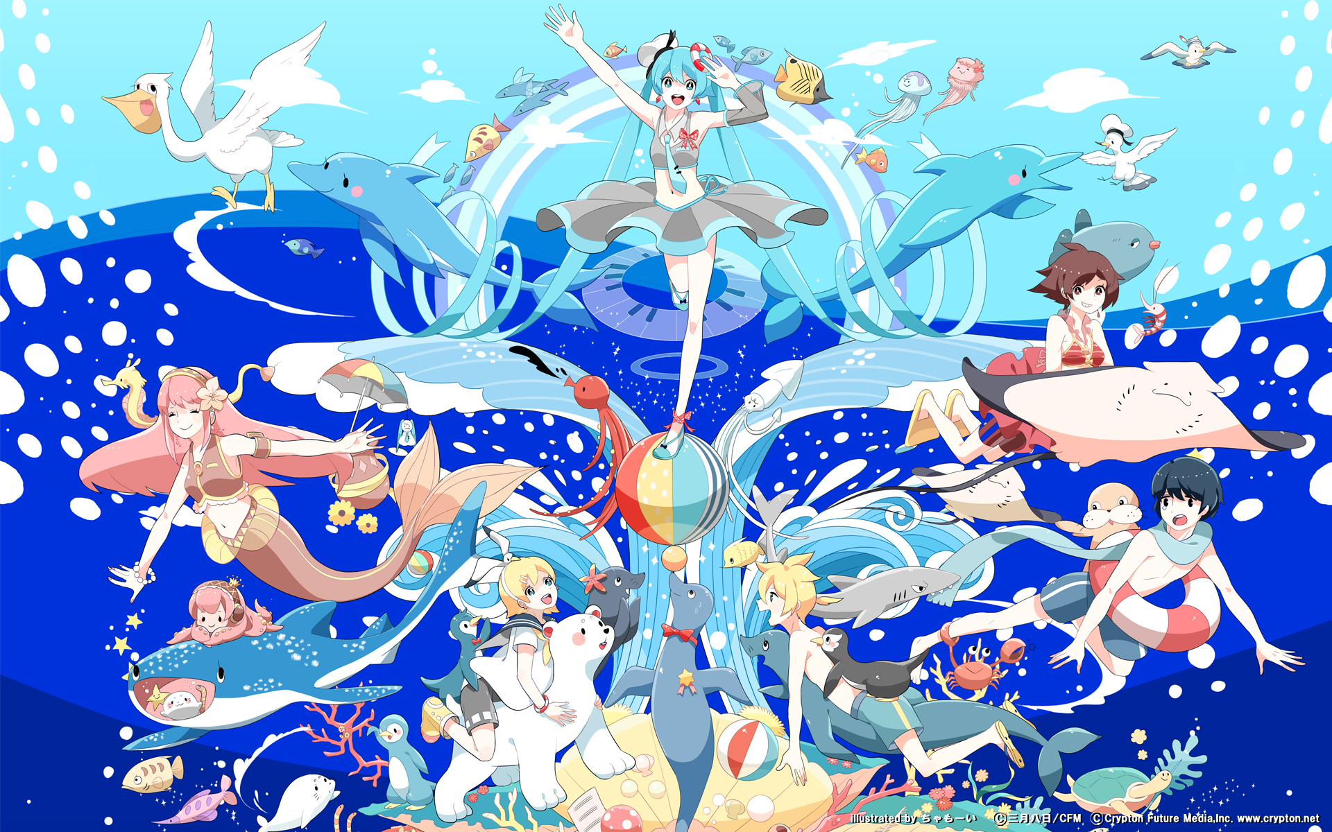 Laden Sie das Sommer, Vocaloid, Hatsune Miku, Animes, Lukas Megurin, Rin Kagamine, Kaito (Vocaloid), Len Kagamine, Meiko (Vocaloid)-Bild kostenlos auf Ihren PC-Desktop herunter