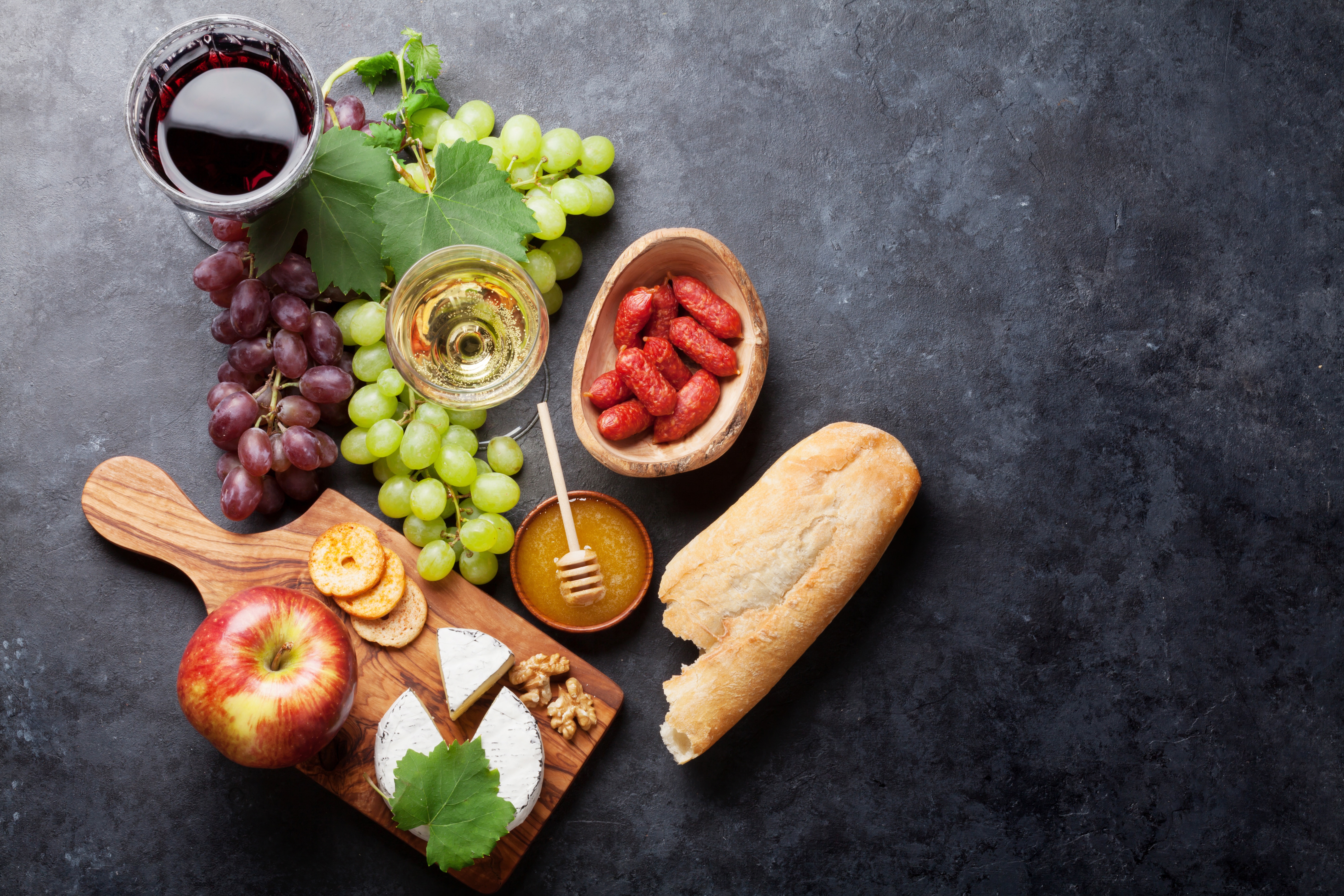 Free download wallpaper Food, Apple, Cheese, Grapes, Still Life, Honey, Bread, Wine on your PC desktop