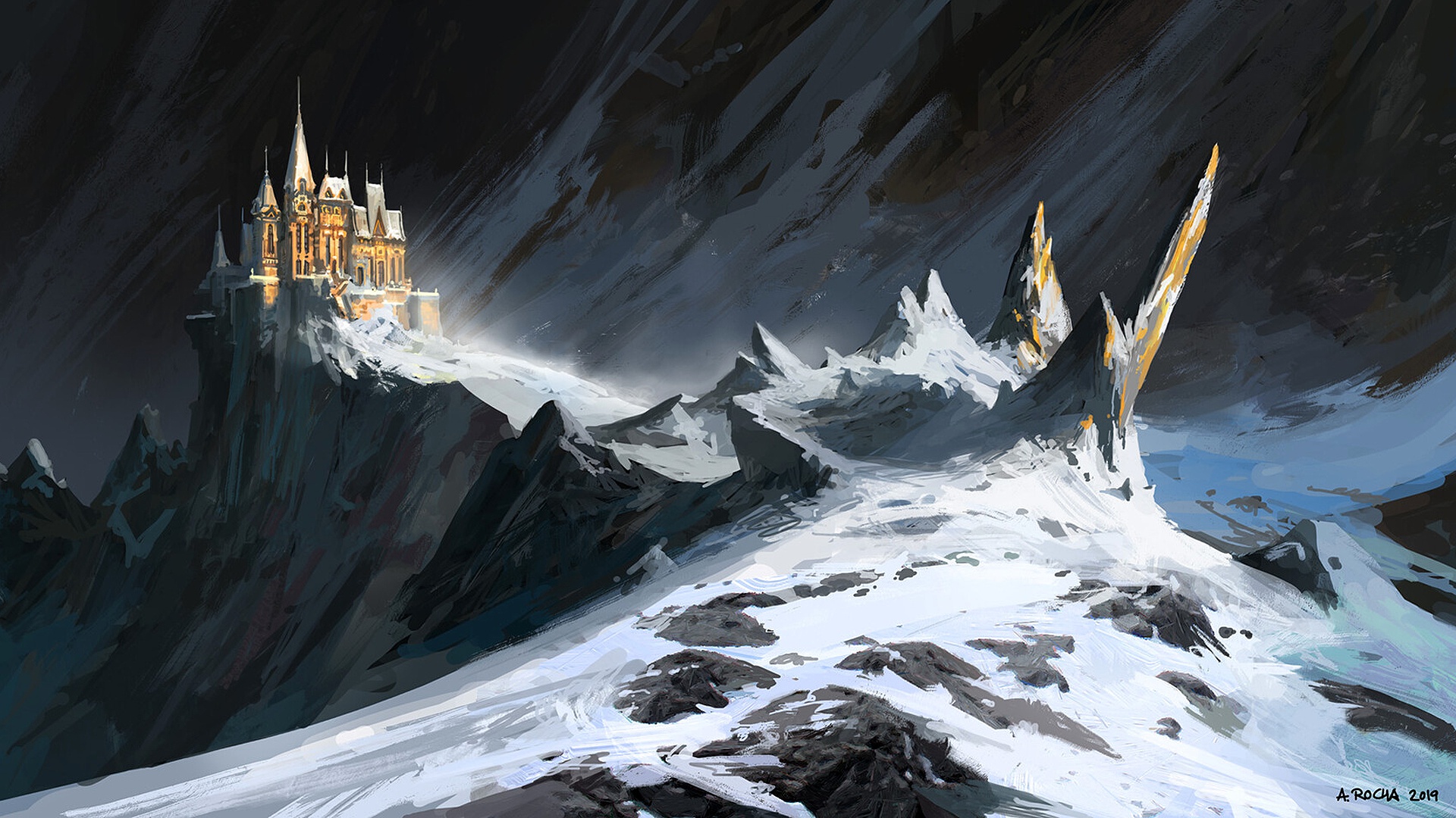 Download mobile wallpaper Fantasy, Snow, Castles, Mountain, Castle for free.