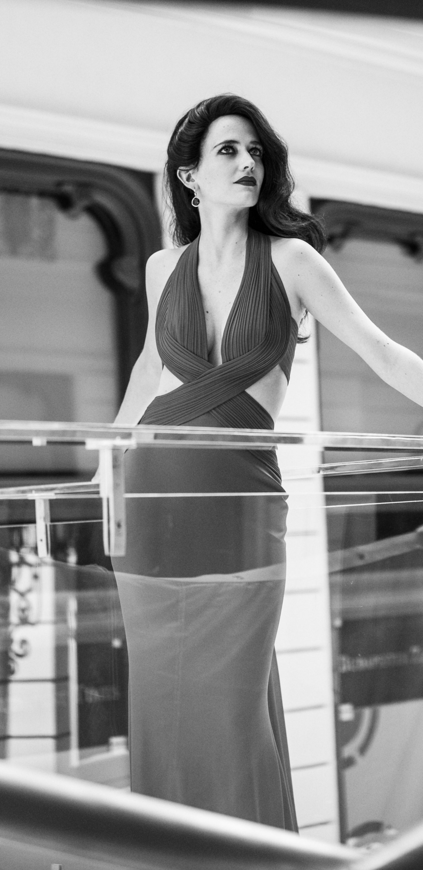 Download mobile wallpaper Eva Green, Dress, Celebrity, Black & White, Actress, French for free.