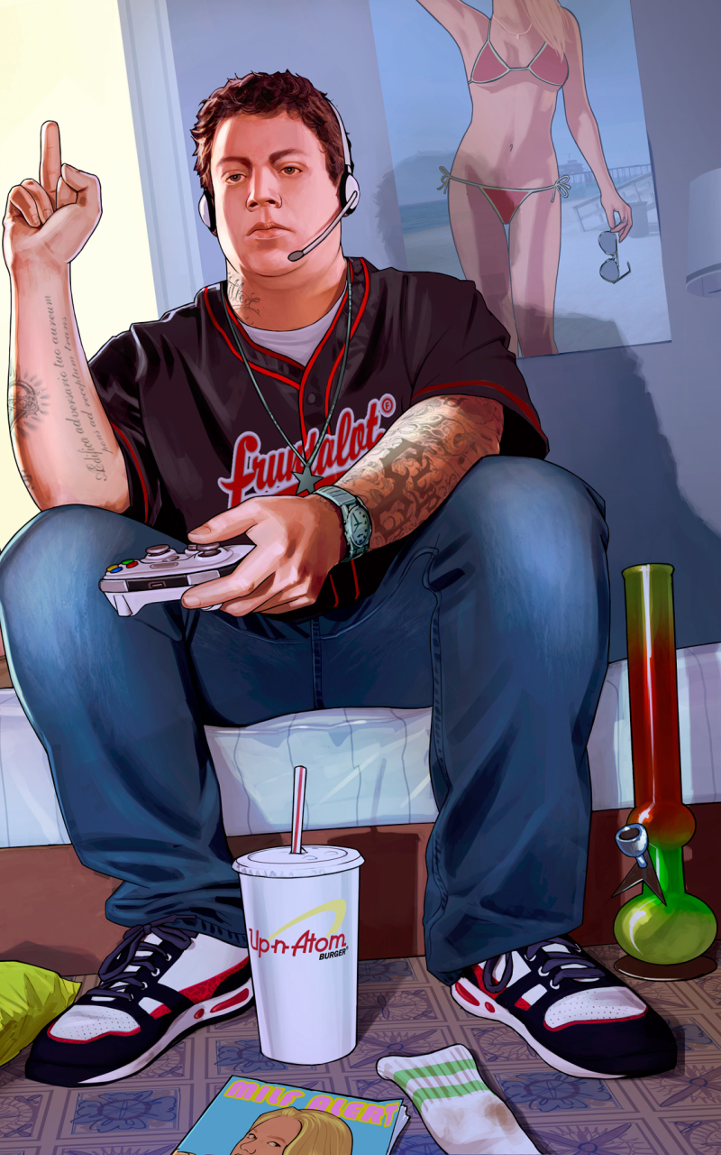Download mobile wallpaper Tattoo, Drink, Video Game, Brown Hair, Grand Theft Auto, Grand Theft Auto V, Jimmy De Santa for free.