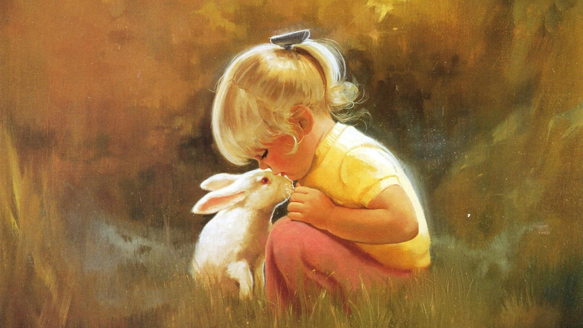 Download mobile wallpaper Painting, Artistic, Rabbit, Bunny, Little Girl for free.