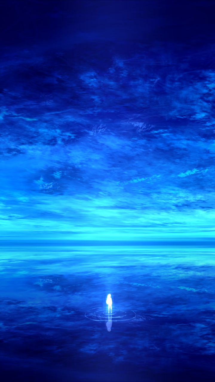 Download mobile wallpaper Anime, Landscape, Sky, Reflection, Ocean, Cloud for free.