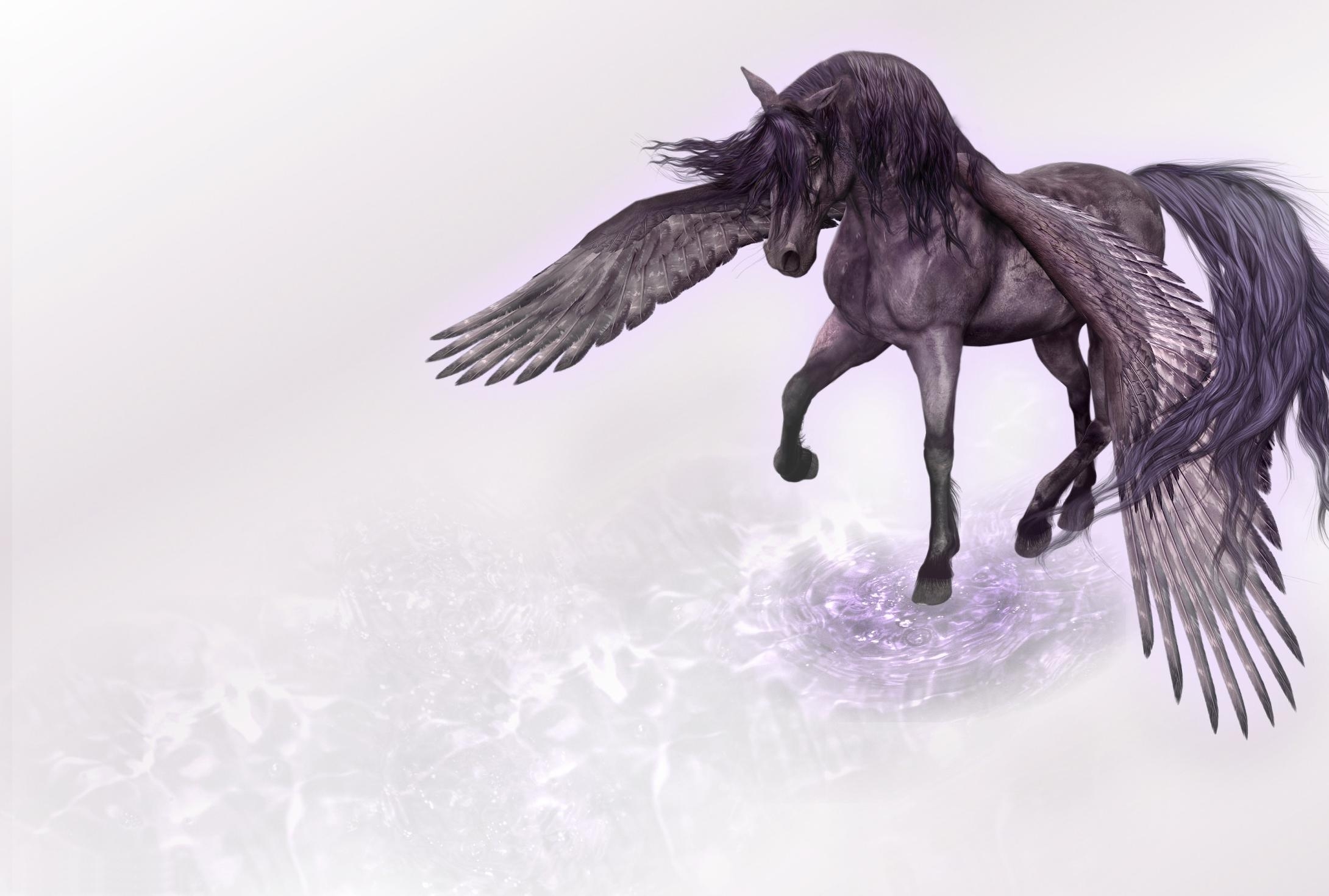 horse, fantasy, water, wings, pegasus 2160p