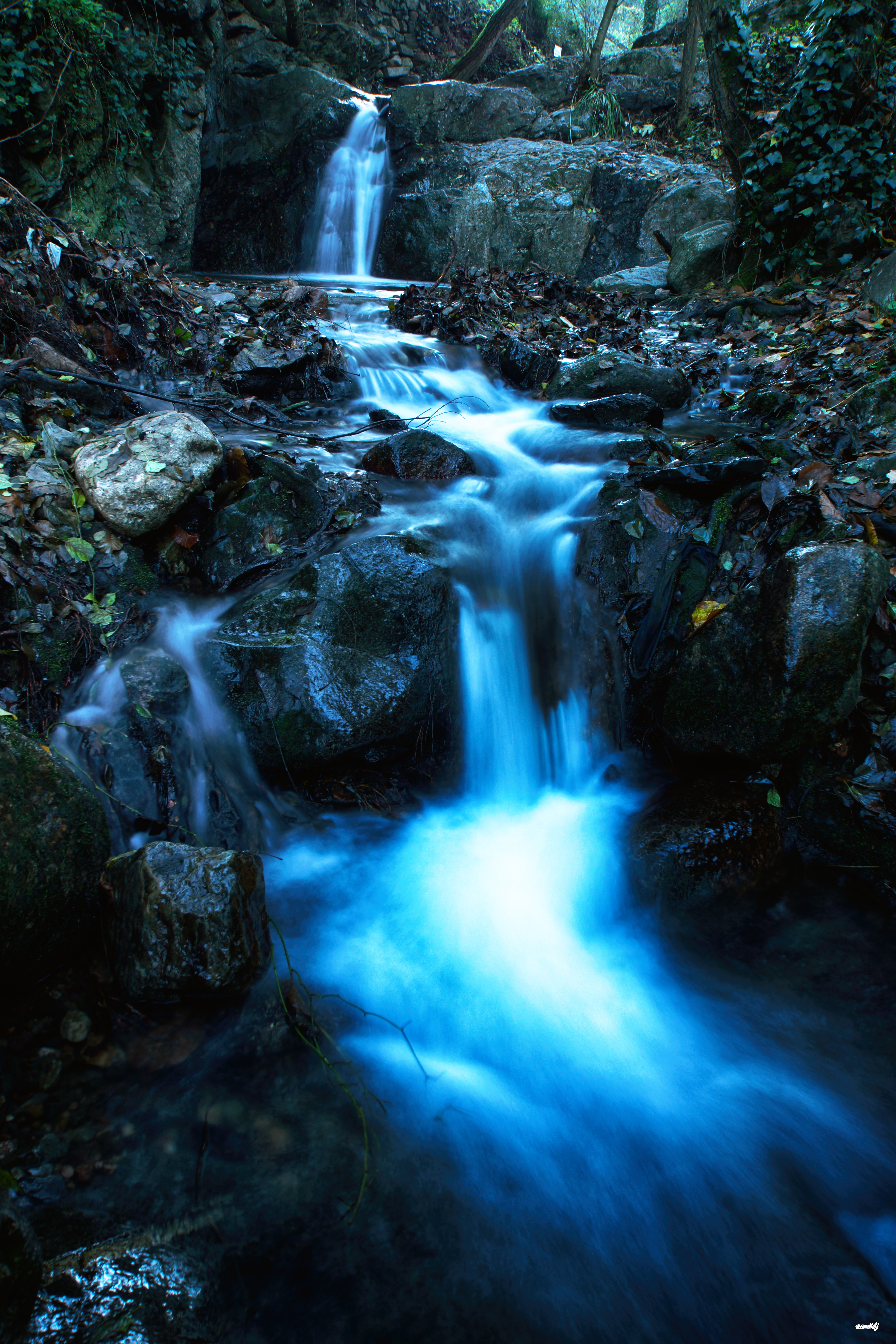 nature, stones, twilight, waterfall, flow, dusk, stream Image for desktop