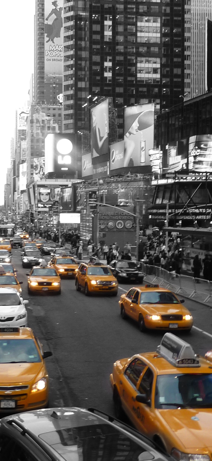 Скачать картинку Города, Движение, Нью Йорк, Сделано Человеком, Выборочный Цвет в телефон бесплатно.