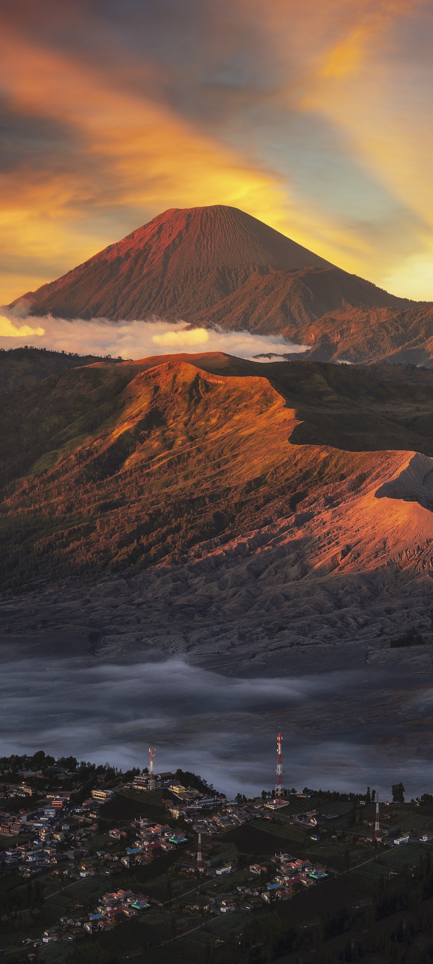 earth, mount bromo, volcano, sunset, indonesia, mountain, volcanoes
