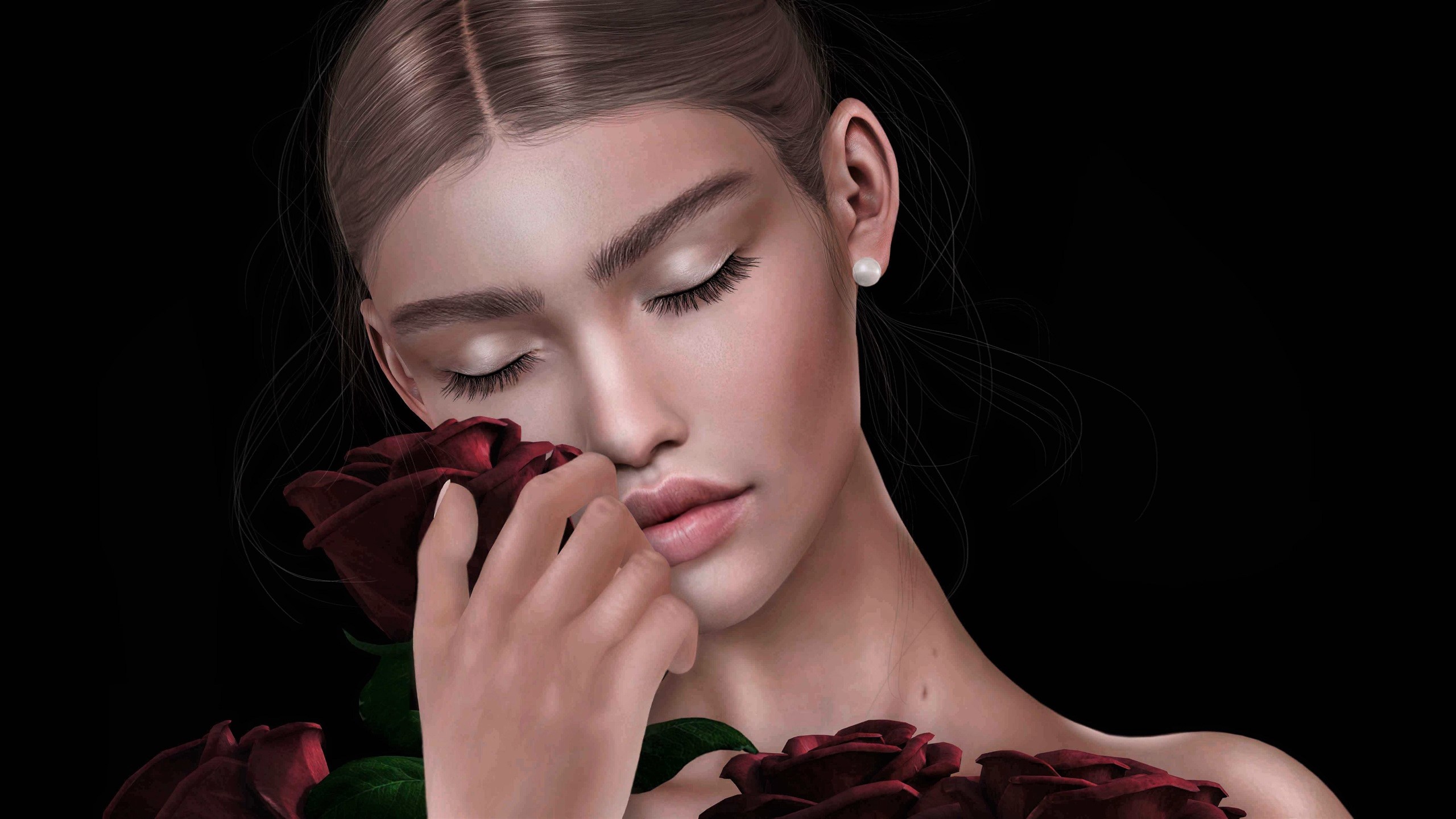 Free download wallpaper Fantasy, Rose, Face, Women, Red Rose on your PC desktop
