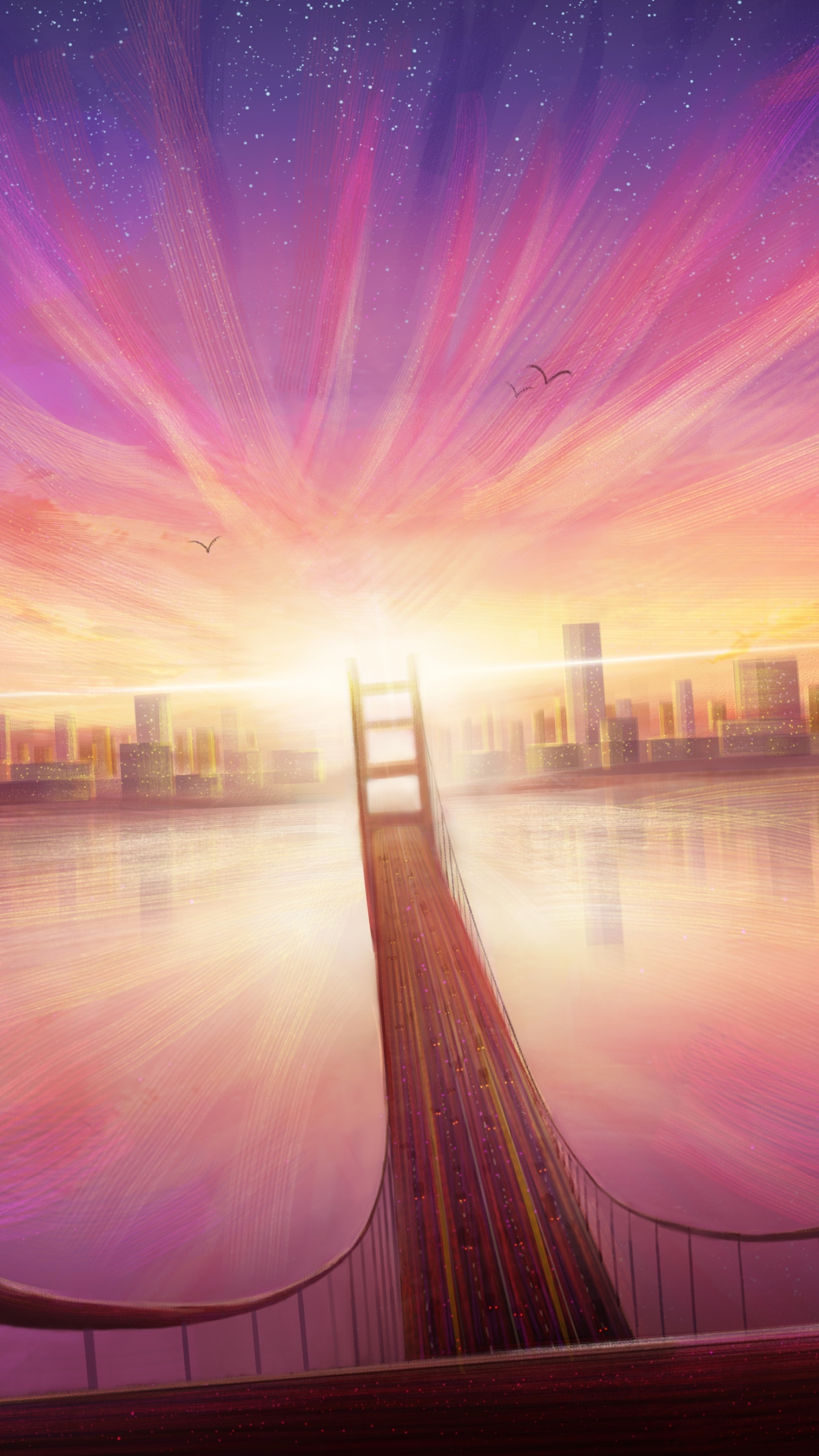 Download mobile wallpaper Anime, Sunset, Bridge, Evening for free.