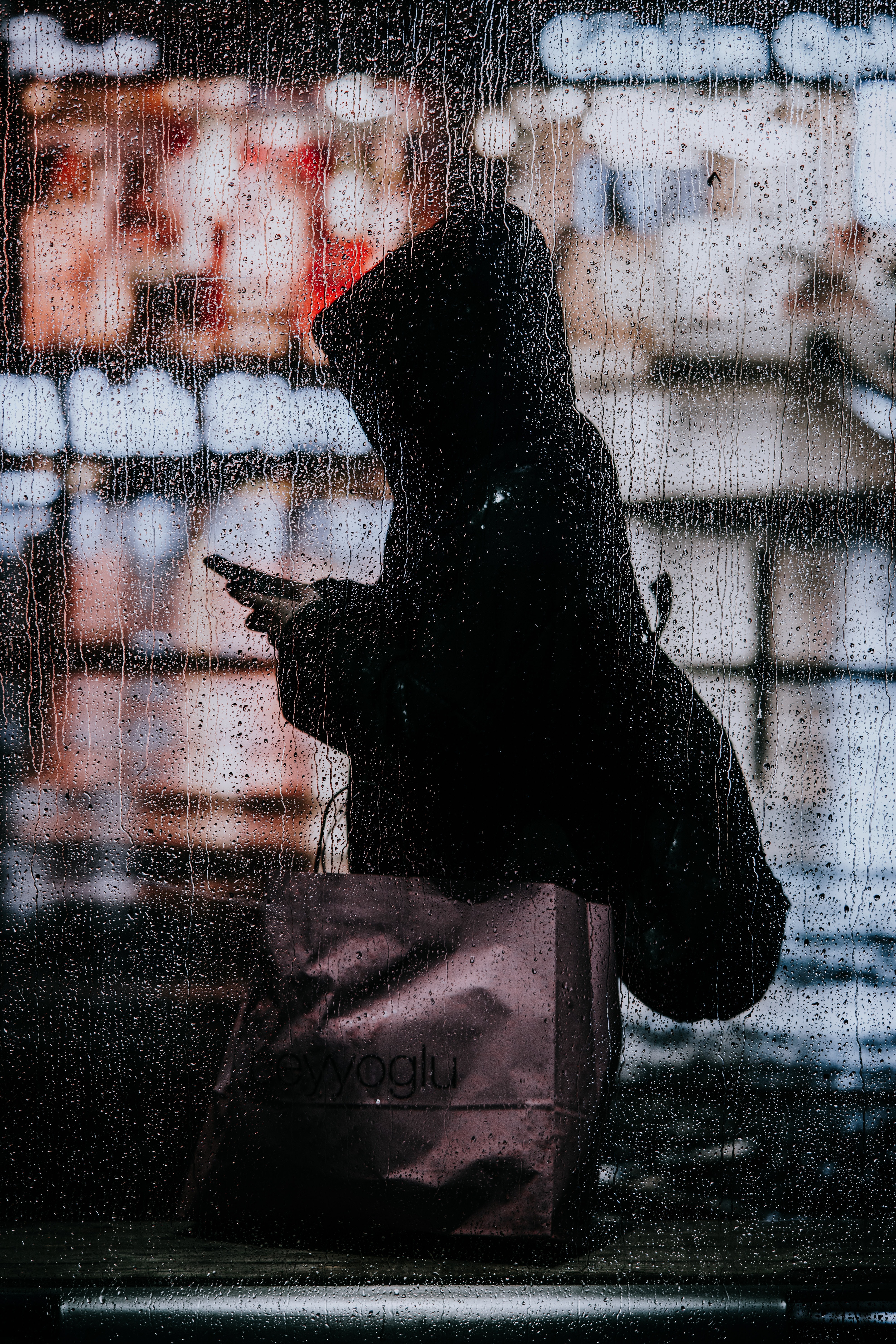 hood, miscellanea, rain, drops, silhouette, miscellaneous cellphone