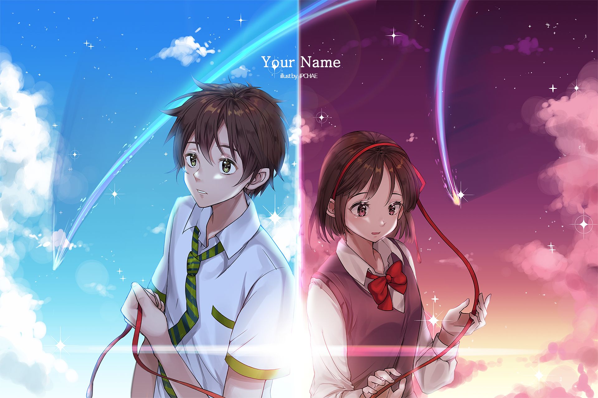 Laden Sie das Animes, Your Name Gestern Heute Und Für Immer, Mitsuha Miyamizu, Taki Tachibana-Bild kostenlos auf Ihren PC-Desktop herunter