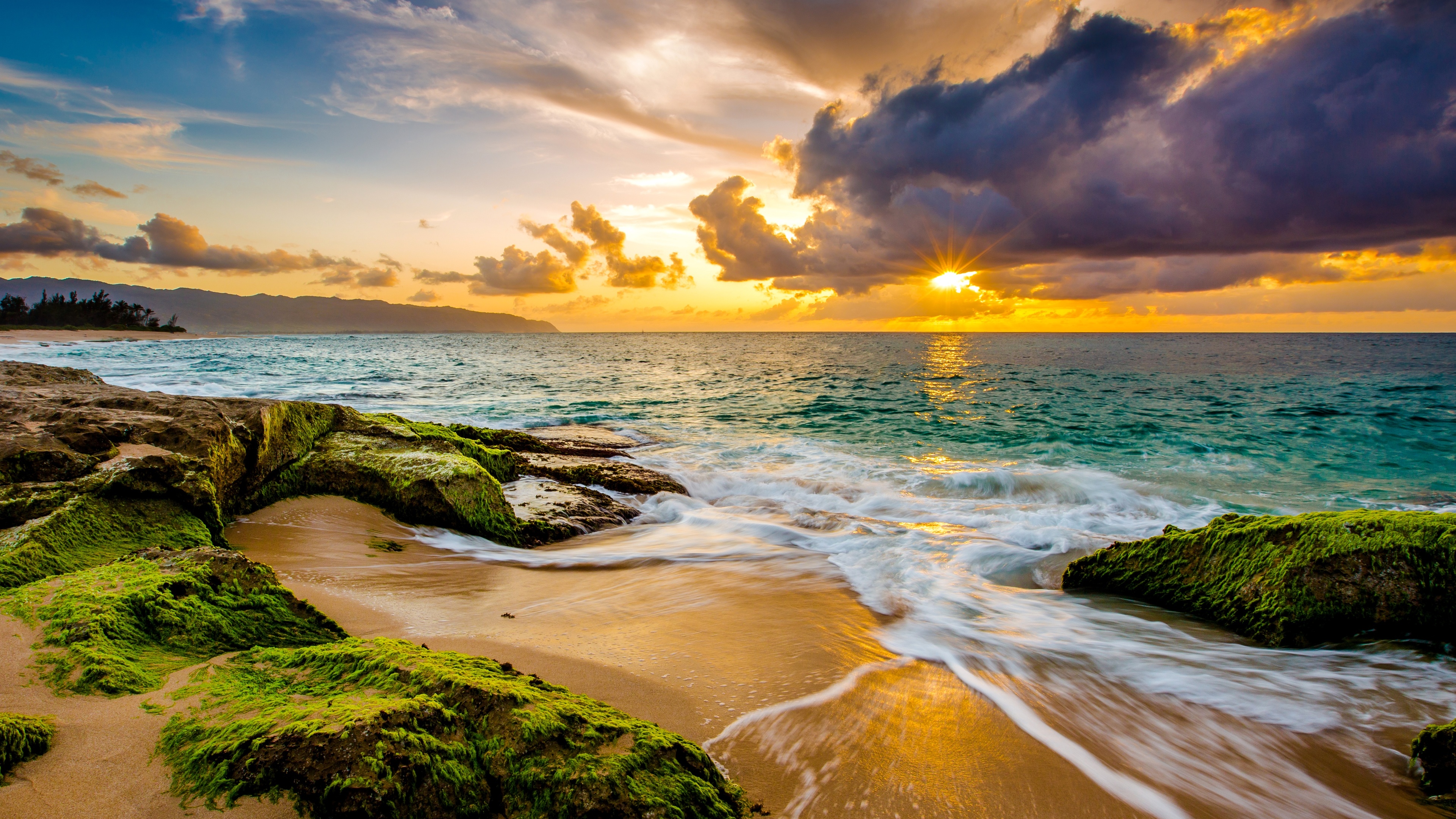 837271 descargar fondo de pantalla mar, costa, horizonte, sol, tierra/naturaleza, atardecer, hawai, océano, rayo de sol: protectores de pantalla e imágenes gratis