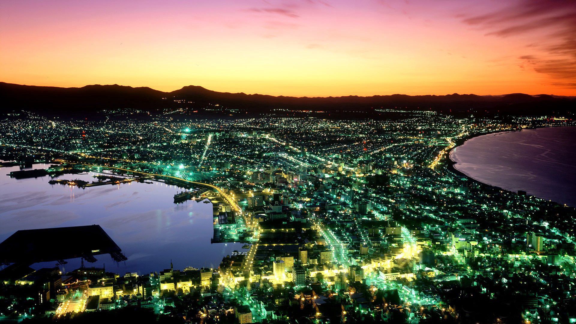 Скачать обои бесплатно Вид Сверху, Панорама, Города, Ночь, Япония картинка на рабочий стол ПК