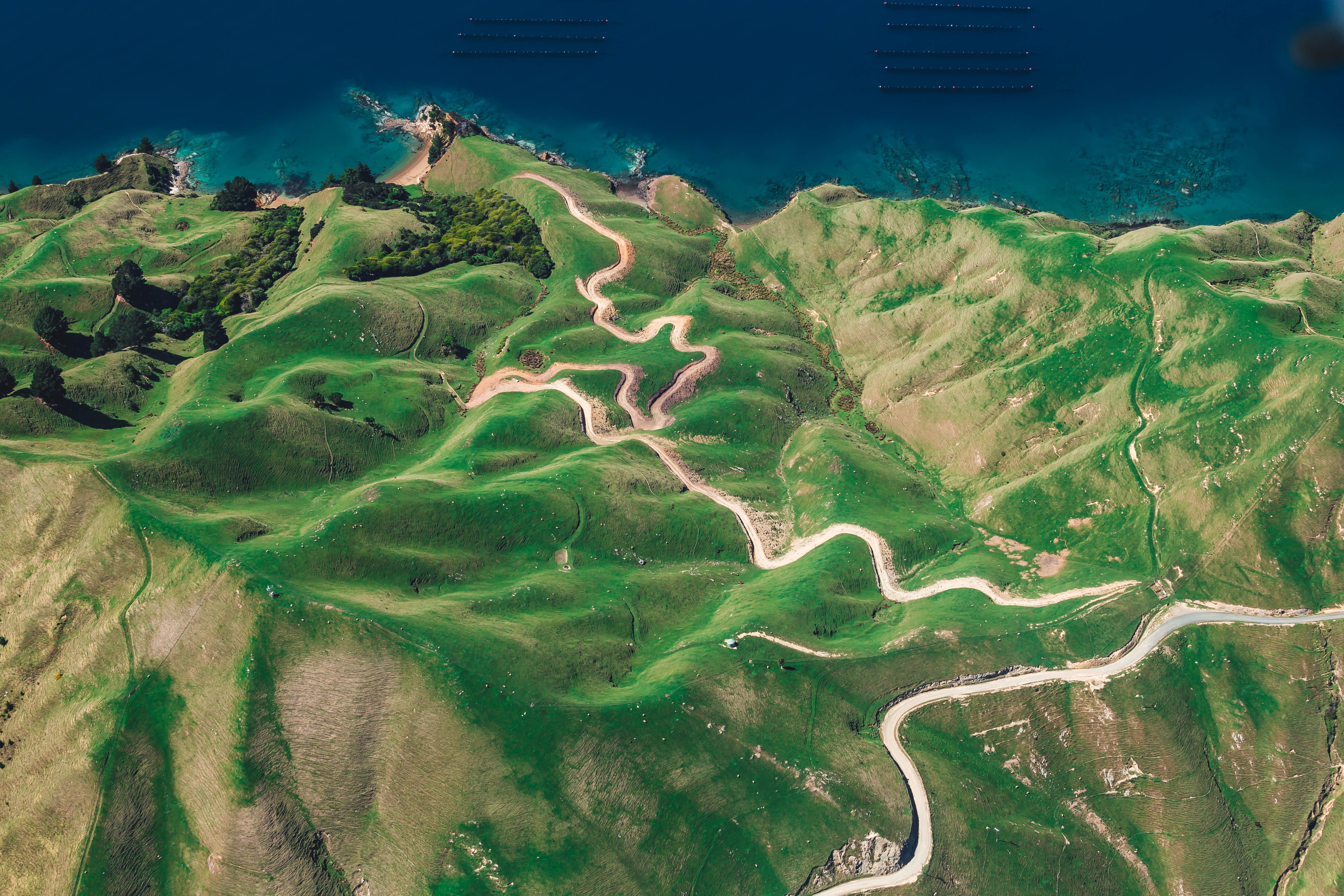 view from above, island, nature, new zealand, ocean, durville 2160p