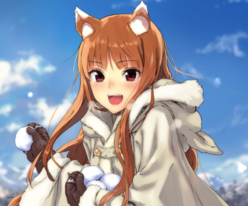Free download wallpaper Anime, Snow, Glove, Brown Eyes, Long Hair, Brown Hair, Holo (Spice & Wolf), Animal Ears, Spice And Wolf on your PC desktop