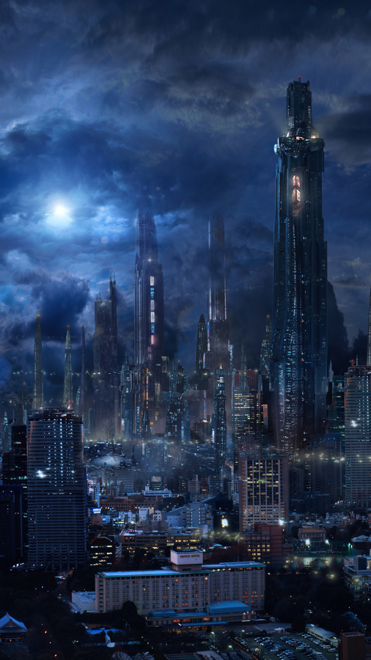 Download mobile wallpaper Night, City, Skyscraper, Building, Cityscape, Sci Fi, Futuristic City for free.