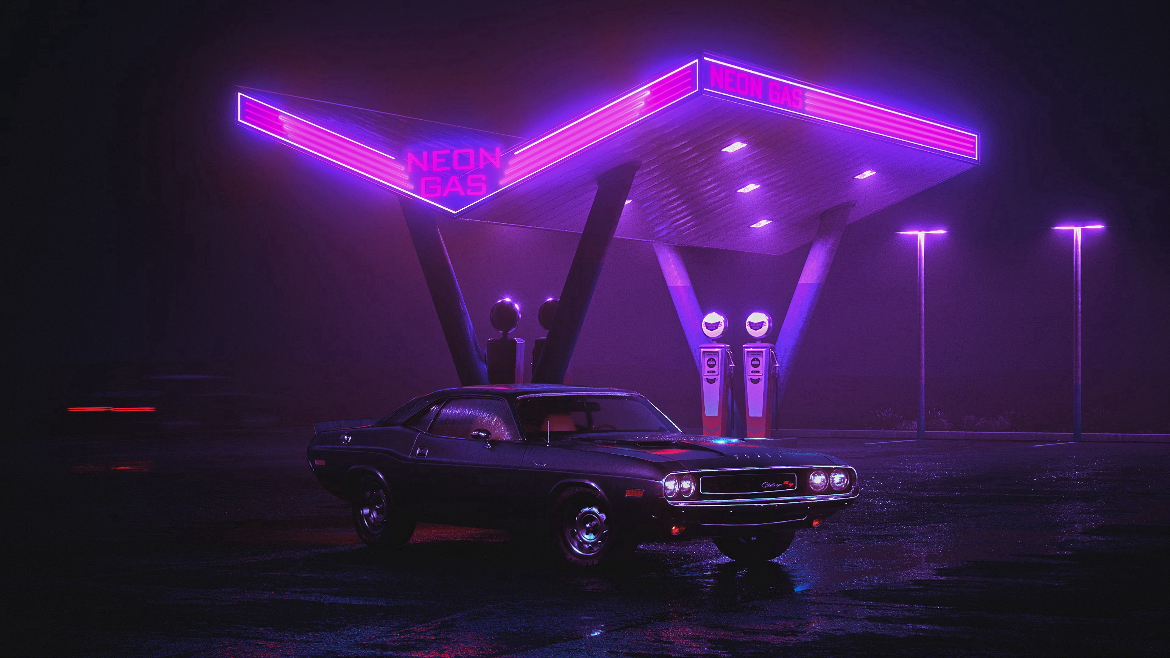 machine, neon, cars, night, car, old, refueling, filling