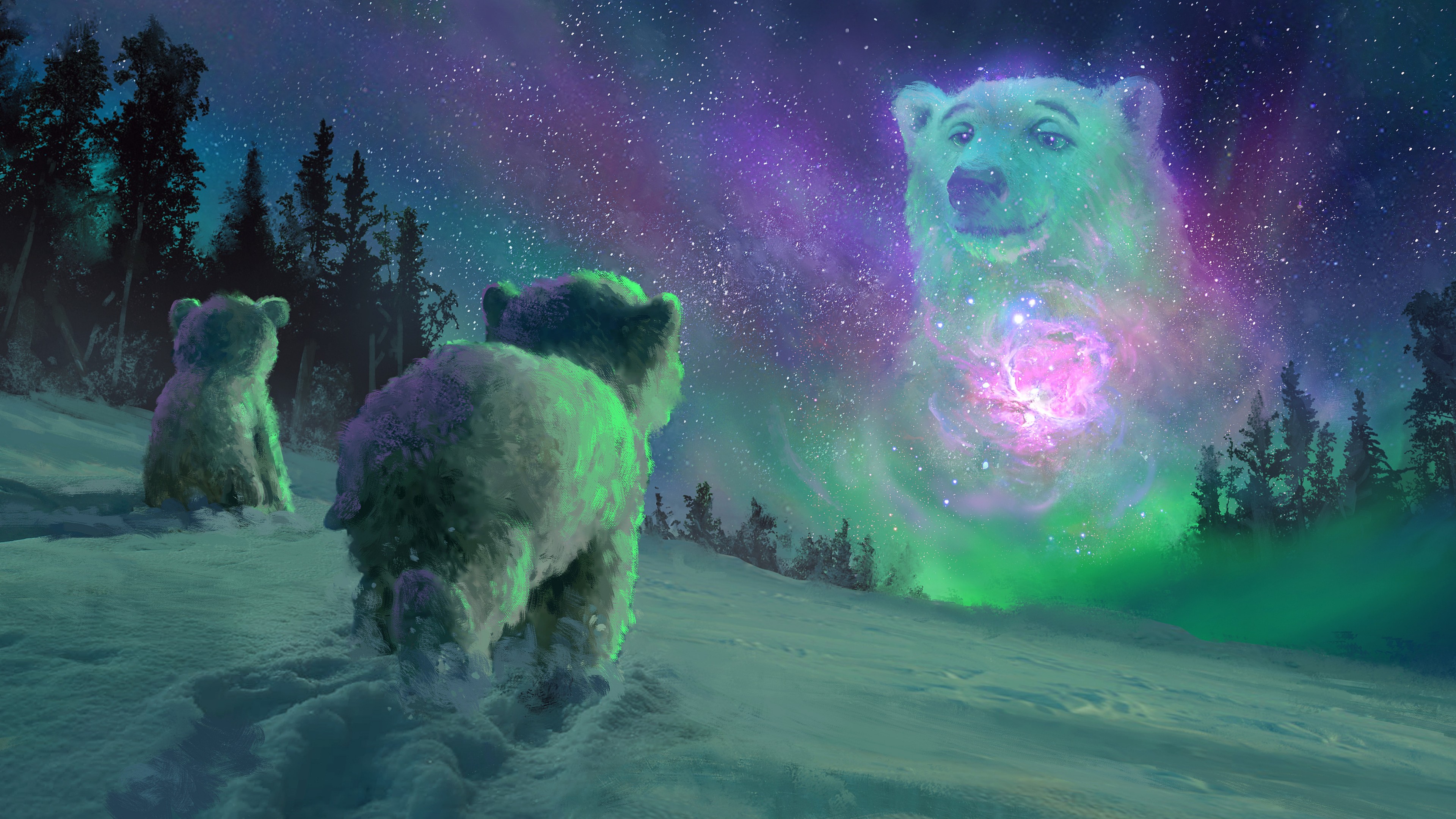 Download mobile wallpaper Bears, Animal, Aurora Borealis, Polar Bear for free.