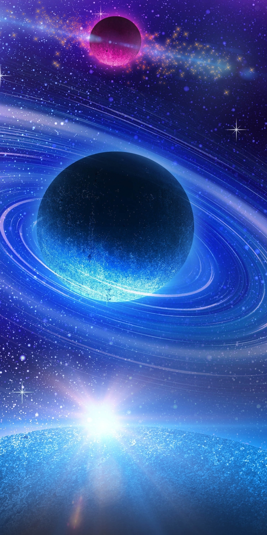 1352096 Hintergrundbild herunterladen science fiction, planeten, blau, planetenring, planetarischer ring, platz, weltraum, planet, sterne - Bildschirmschoner und Bilder kostenlos