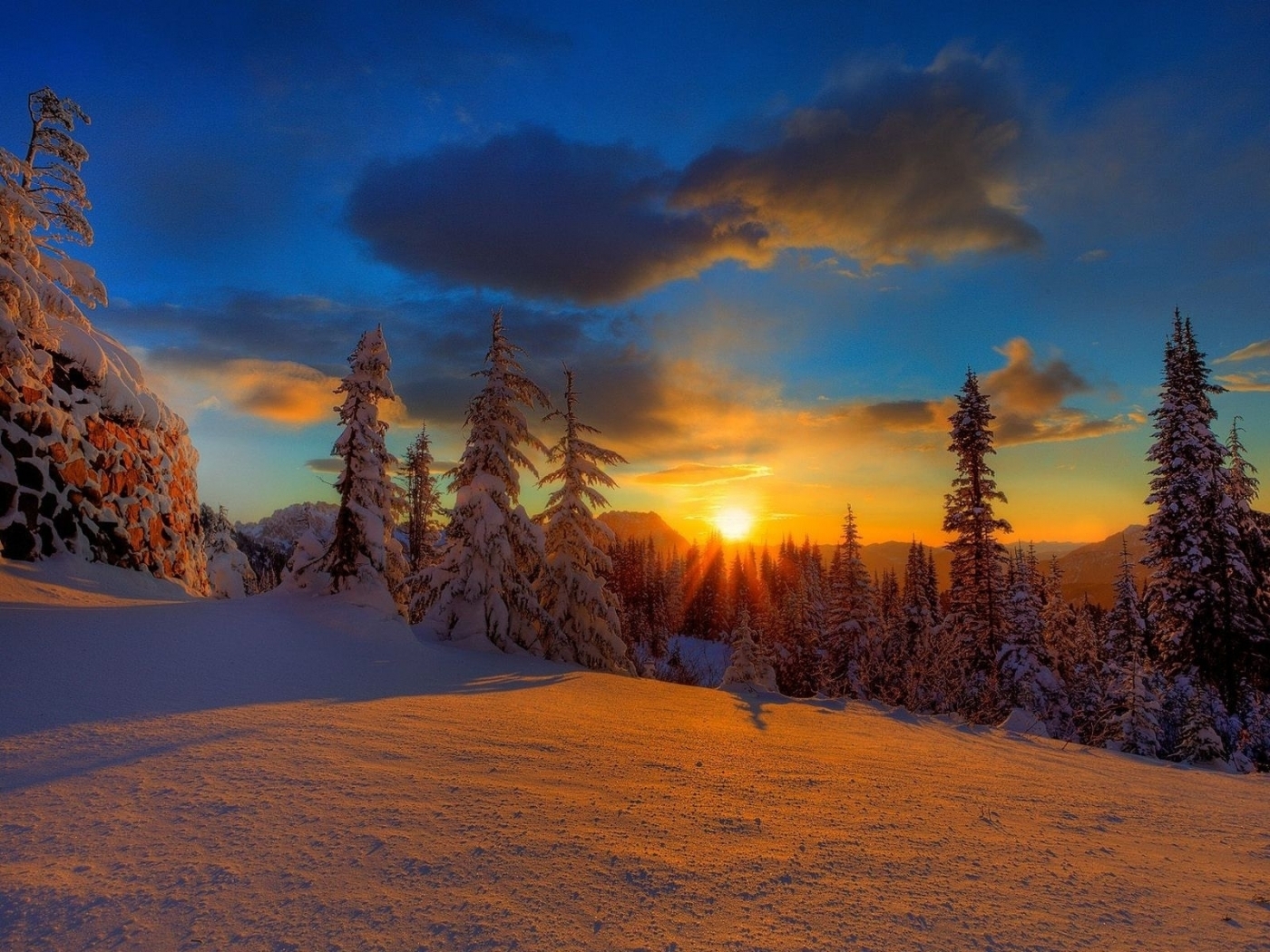45582 descargar fondo de pantalla nieve, naturaleza, paisaje, puesta del sol, invierno: protectores de pantalla e imágenes gratis