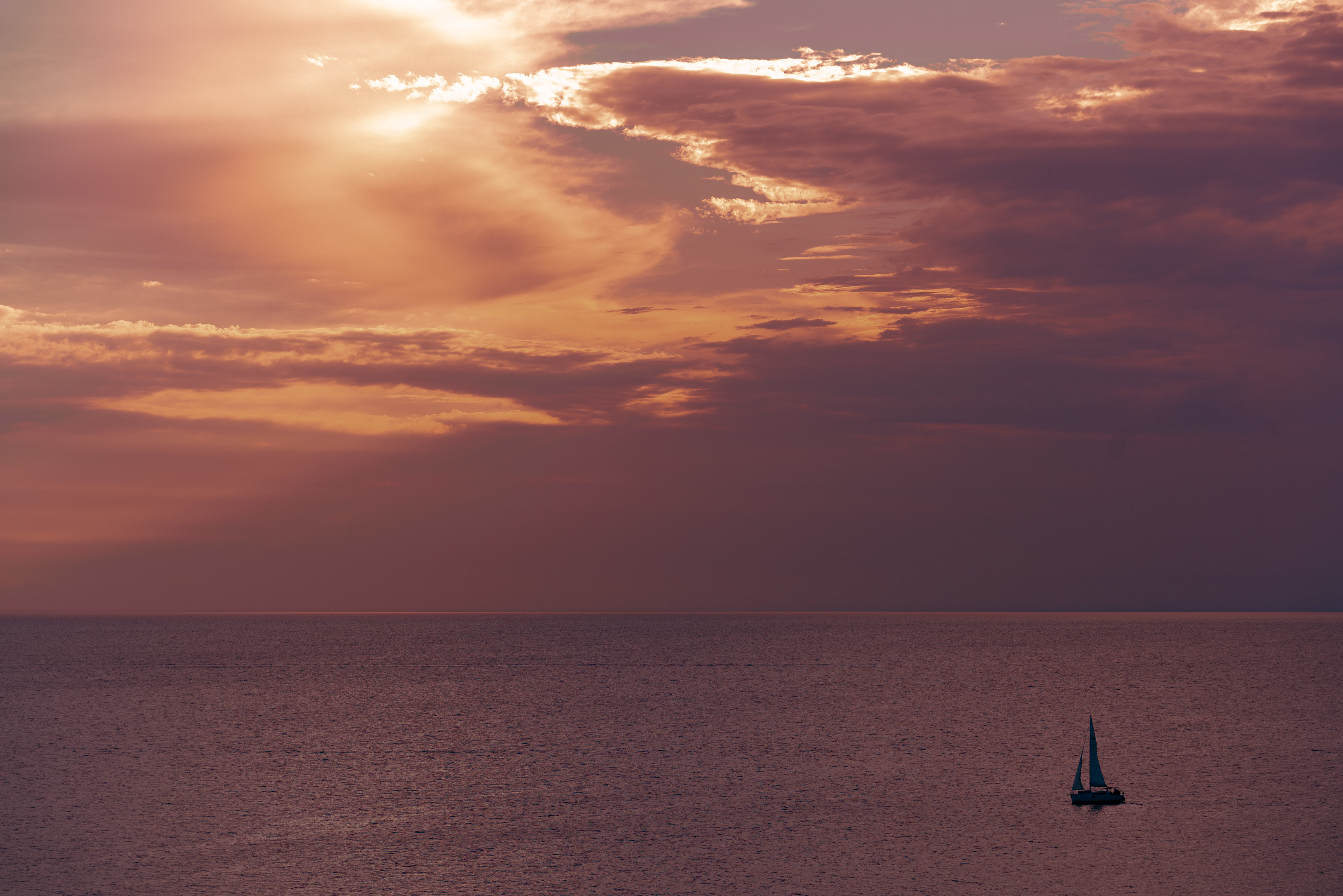 sailboat, nature, sunset, sea, horizon, sailfish