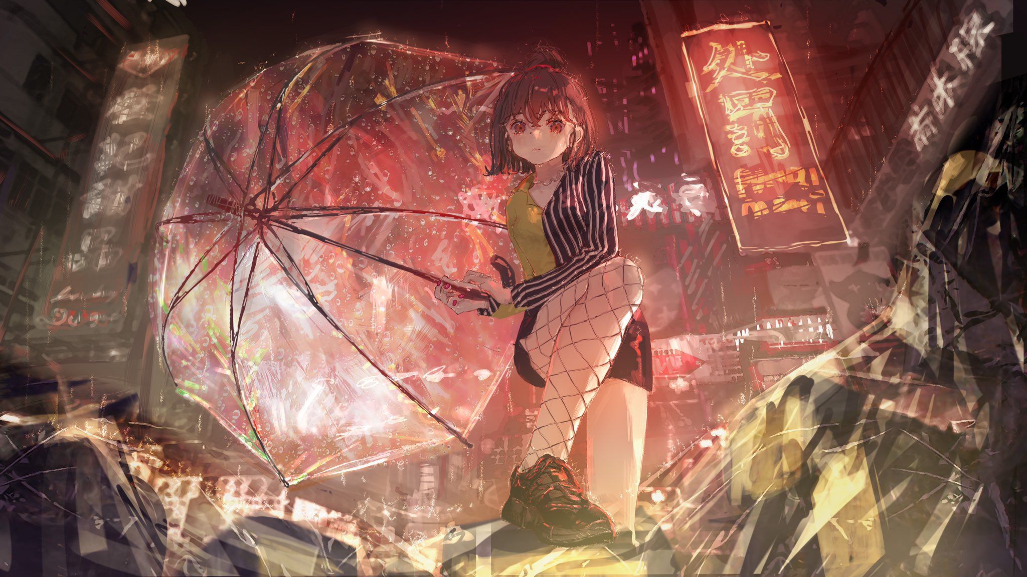 Laden Sie das Mädchen, Regenschirm, Nacht, Animes-Bild kostenlos auf Ihren PC-Desktop herunter