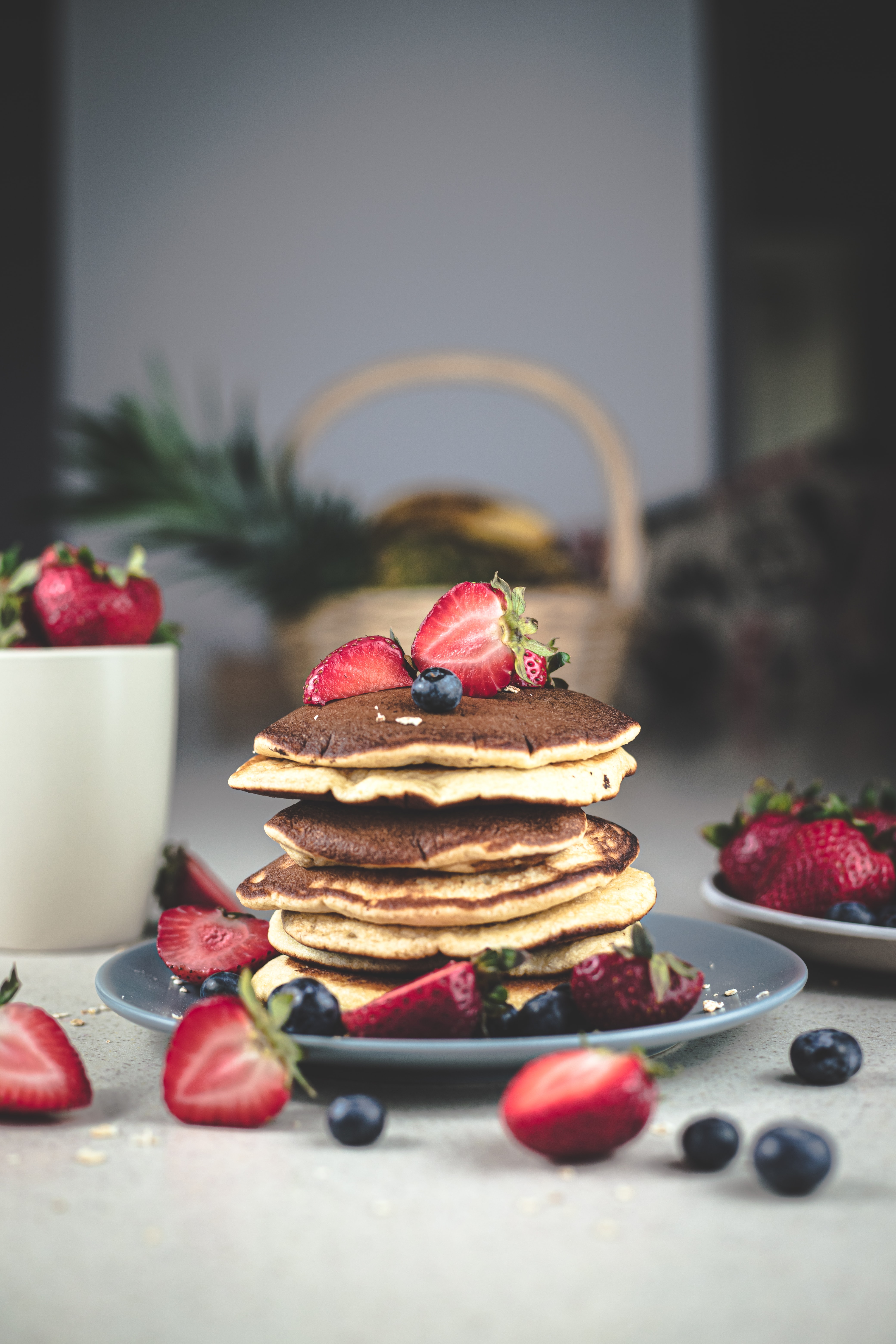 baking, pancakes, food, strawberry, desert, bilberries, bakery products, breakfast HD wallpaper