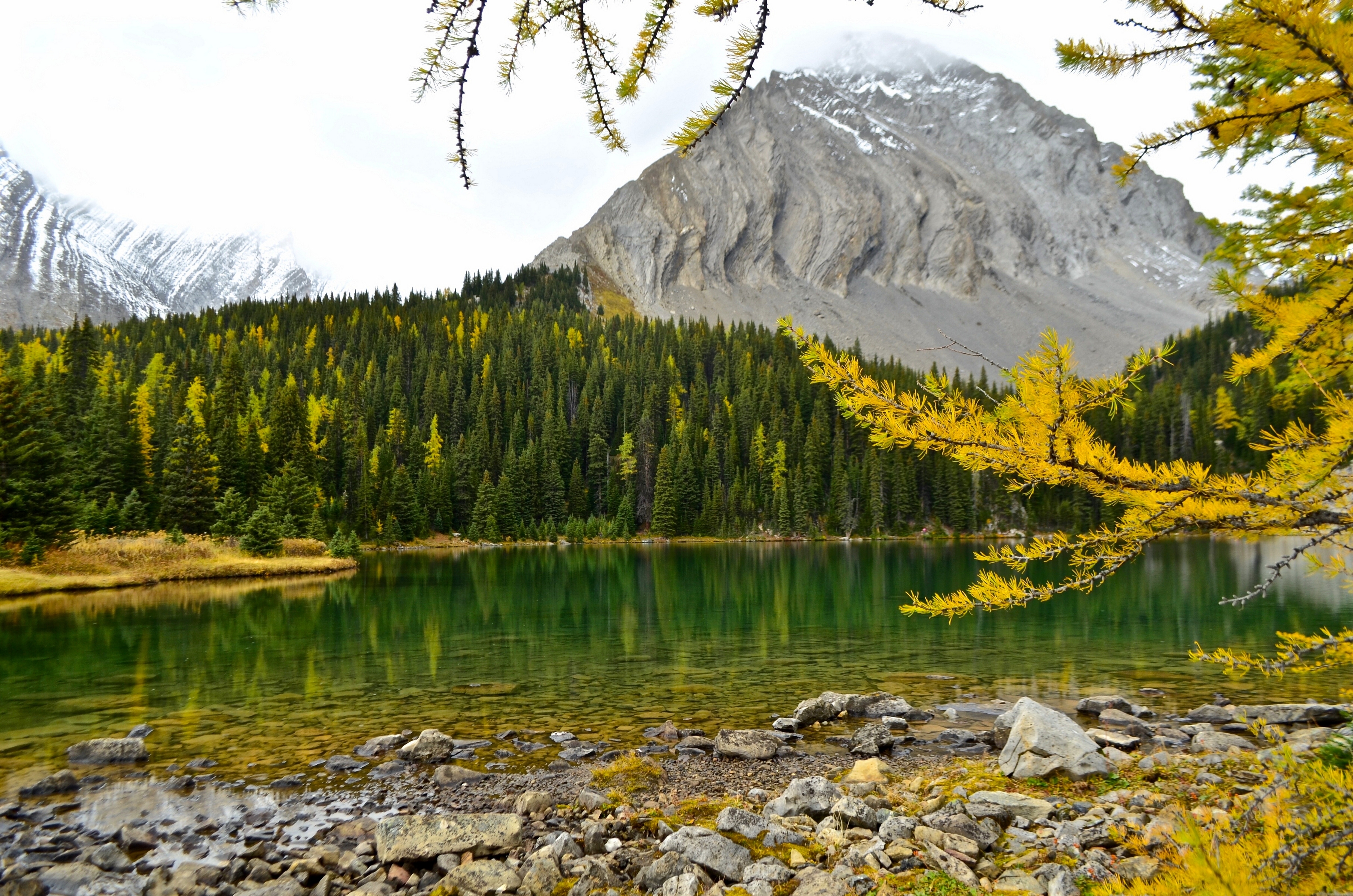 Download mobile wallpaper Alberta, Canada, Lakes, Lake, Fall, Forest, Mountain, Earth for free.