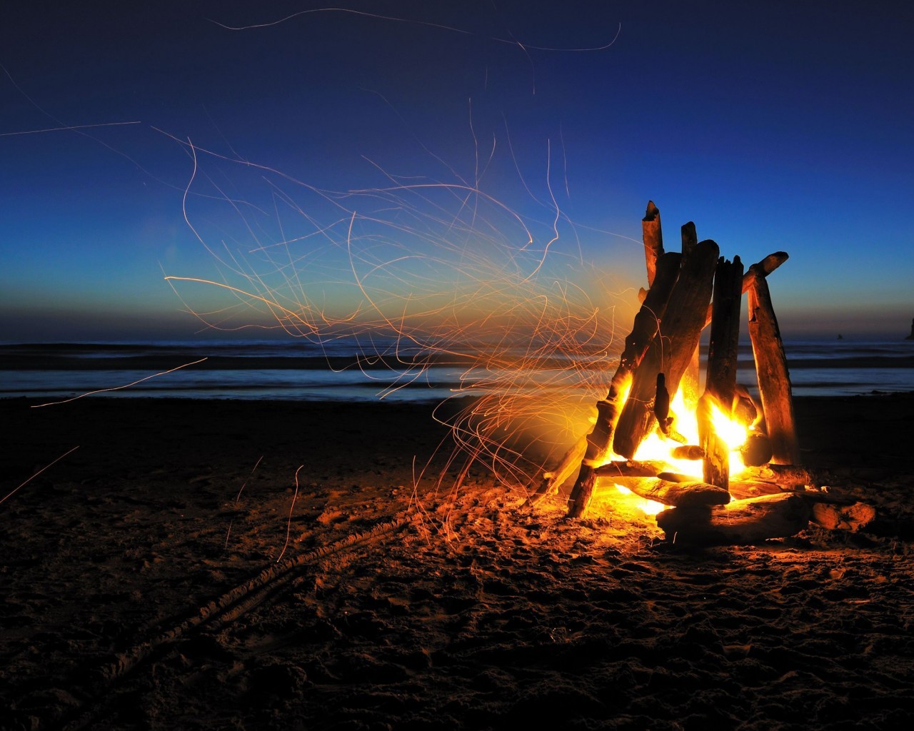 Download mobile wallpaper Fire, Landscape, Beach for free.