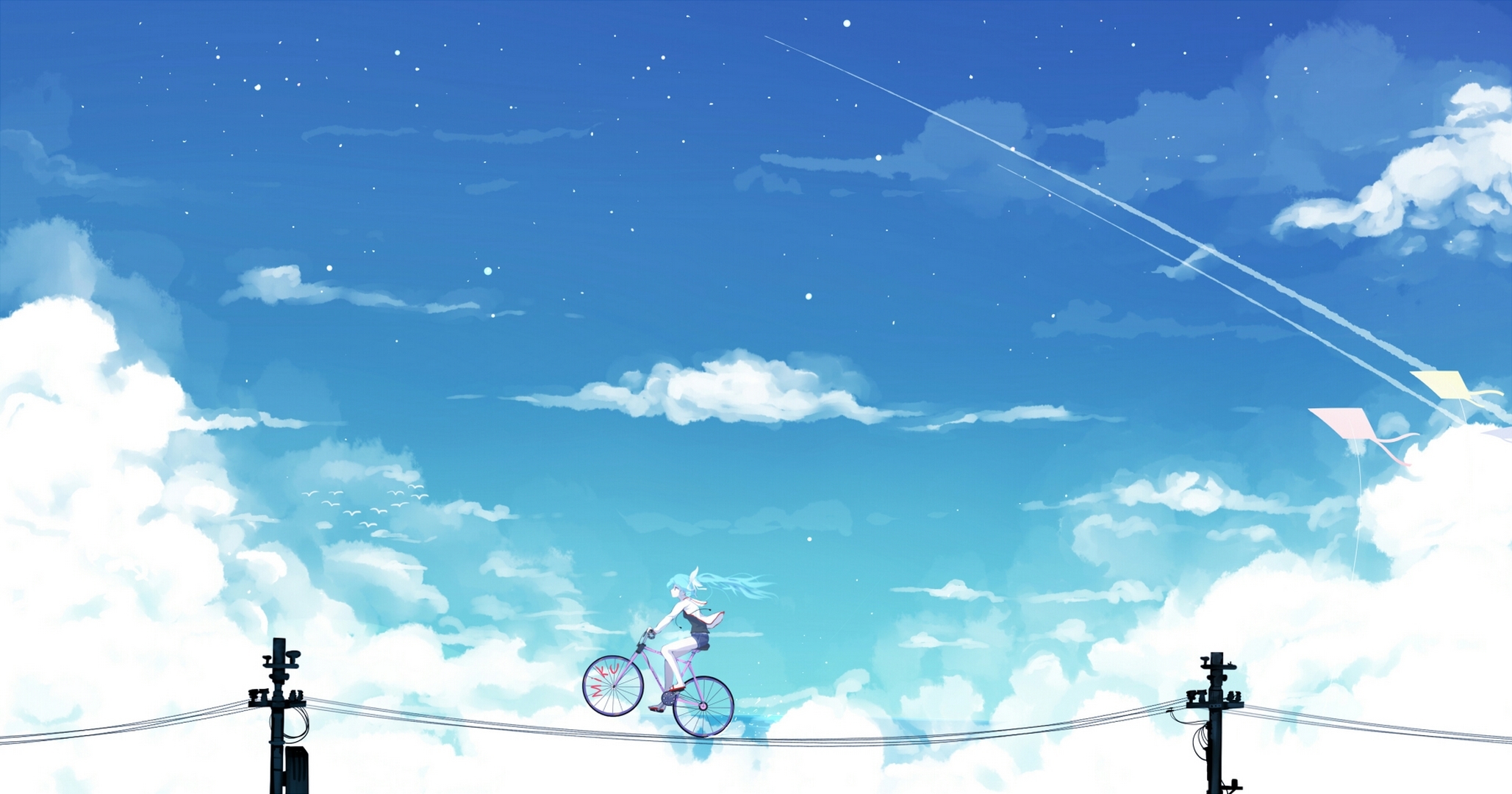 PCデスクトップに自転車, ボーカロイド, 空, 初音ミク, アニメ, クラウド画像を無料でダウンロード