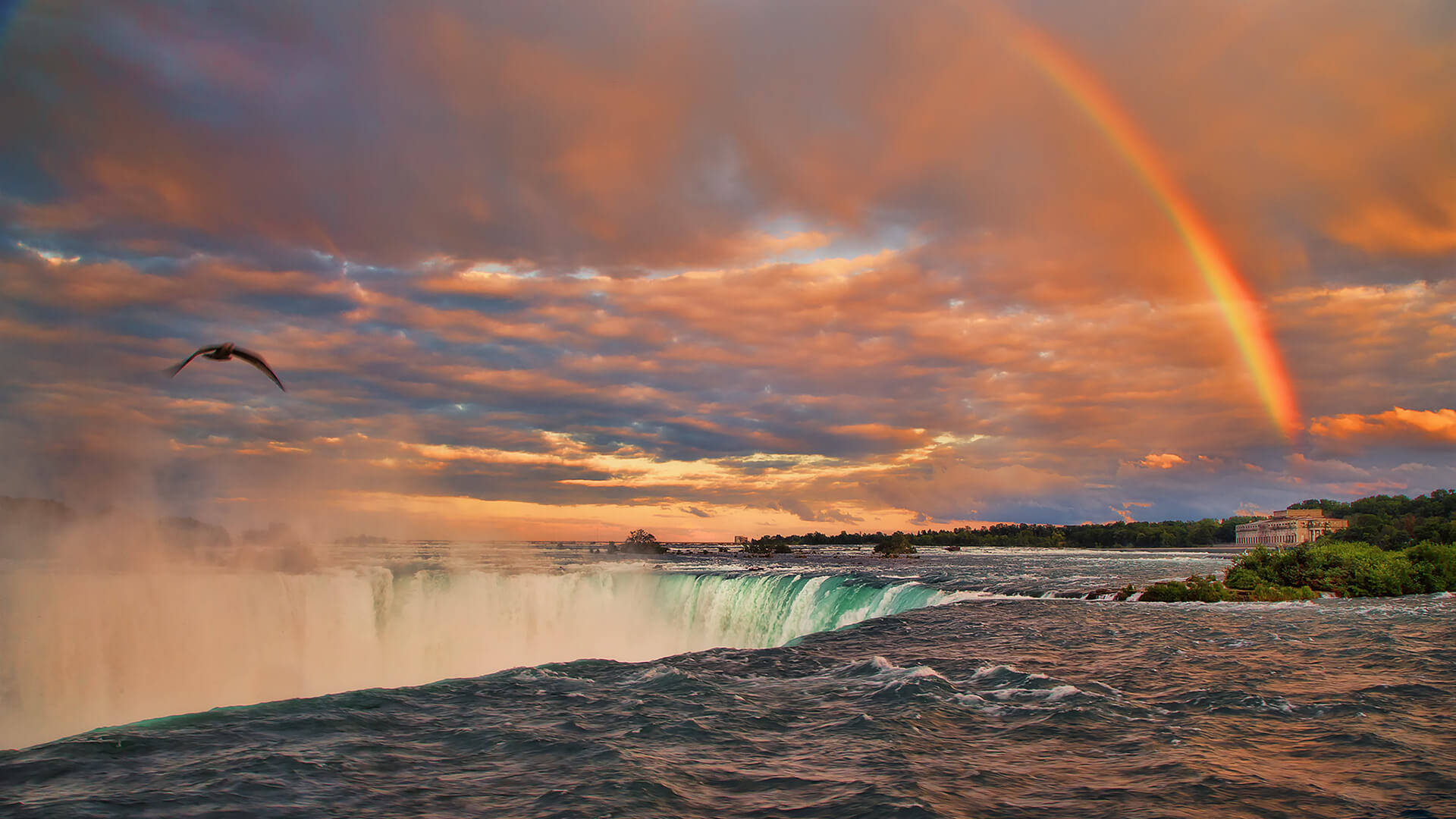 Free download wallpaper Sunset, Waterfalls, Waterfall, Earth, Niagara Falls, Man Made on your PC desktop