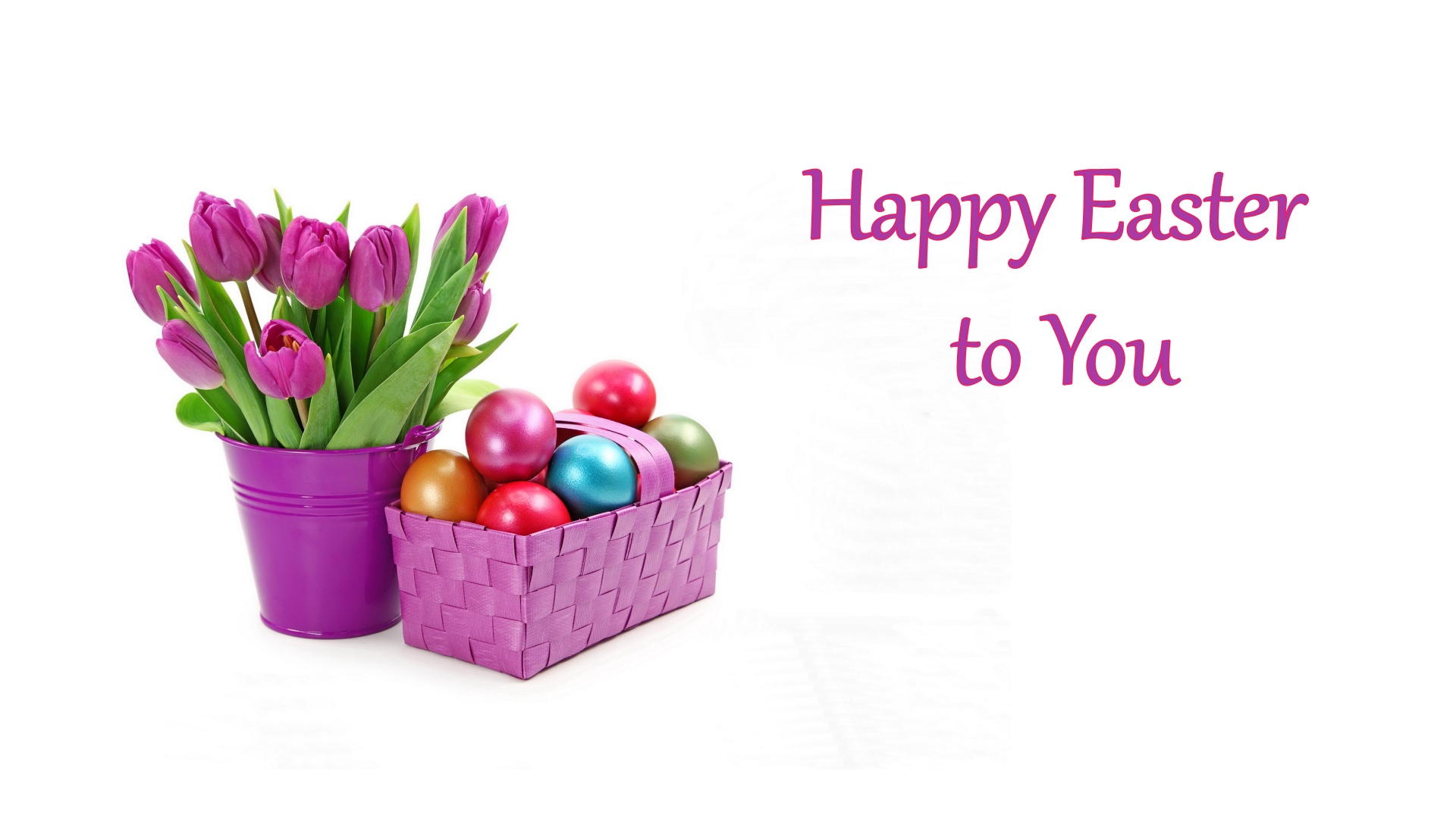 Download mobile wallpaper Easter, Holiday, Purple, Basket, Tulip, Pink Flower, Happy Easter for free.
