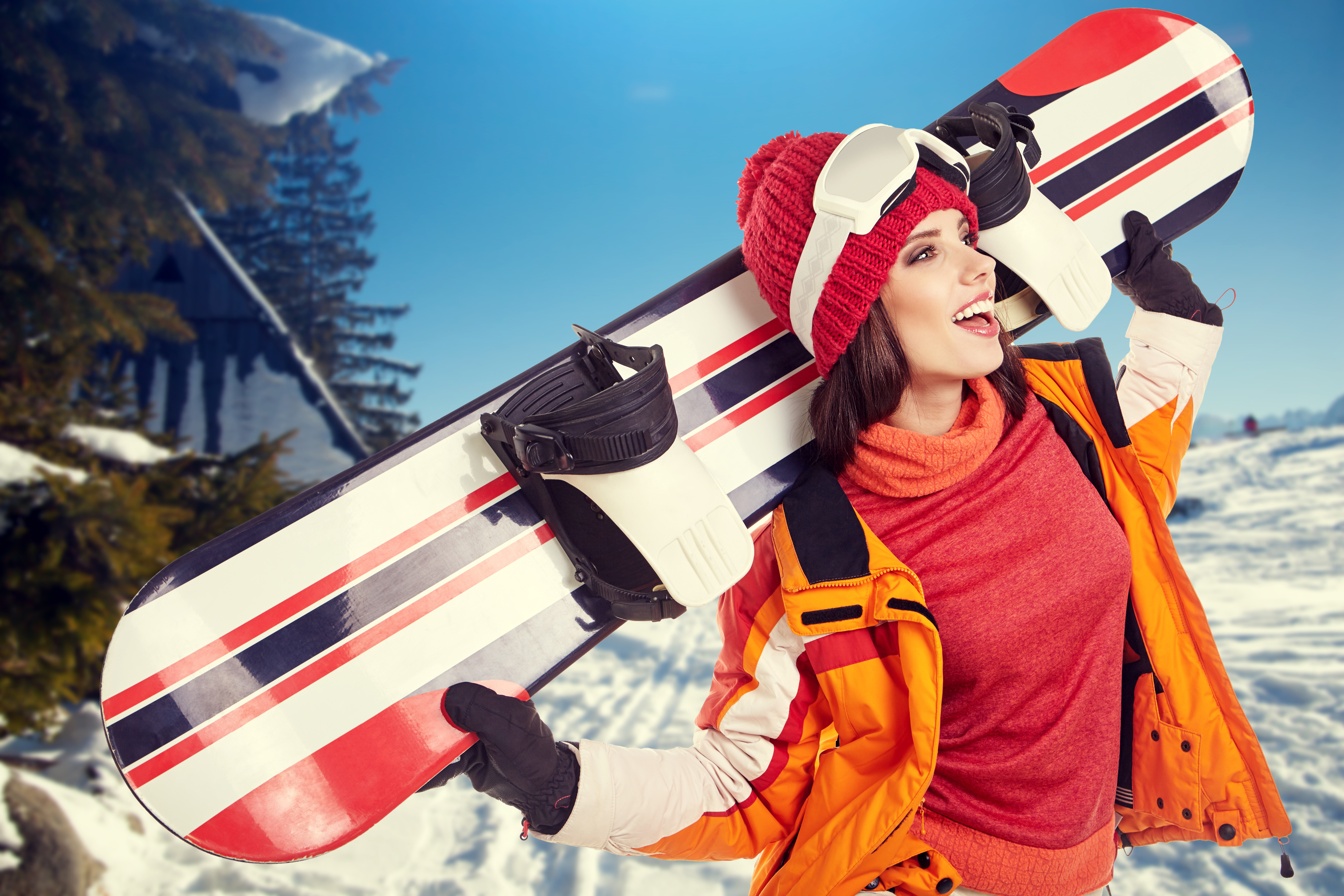 Handy-Wallpaper Sport, Winter, Lächeln, Hut, Snowboarden kostenlos herunterladen.