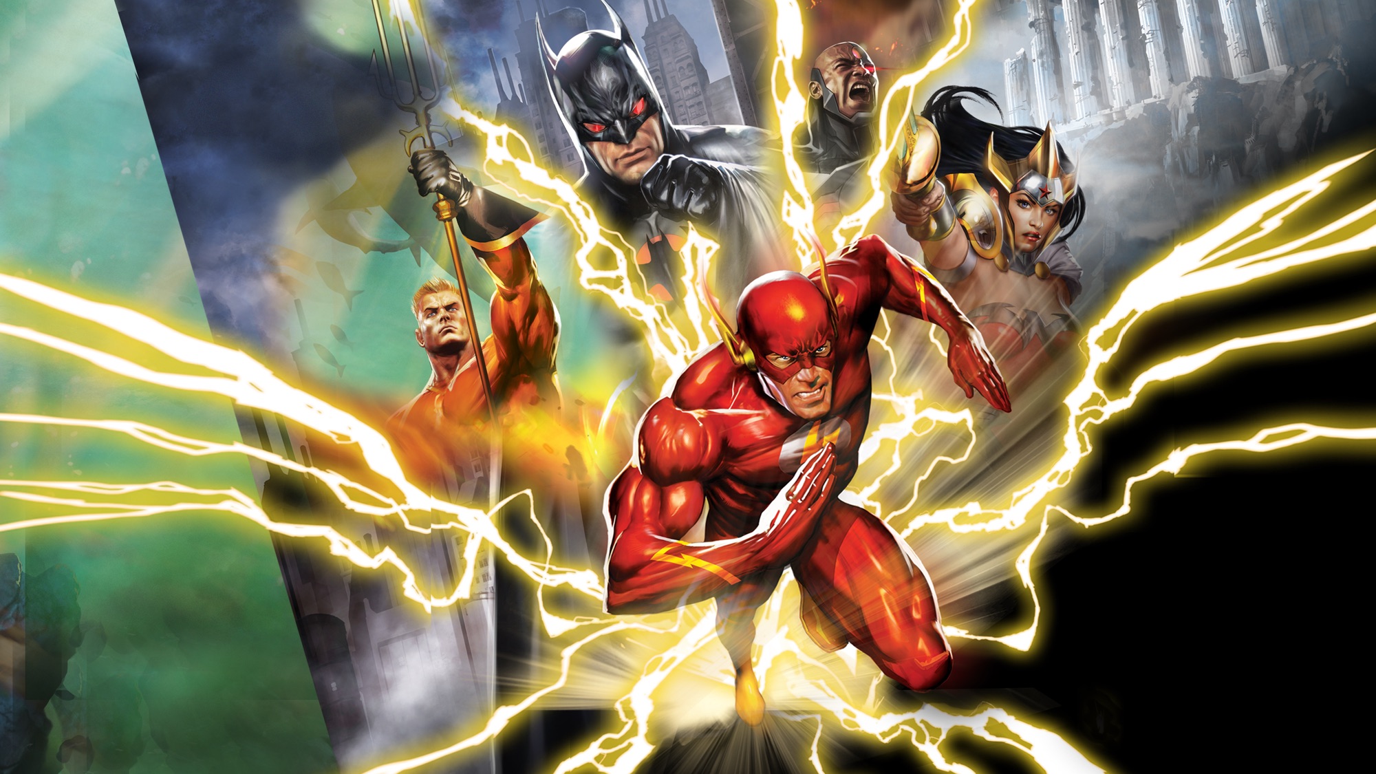 movie, justice league: the flashpoint paradox, aquaman, batman, cyborg (dc comics), dc comics, flash, wonder woman, justice league