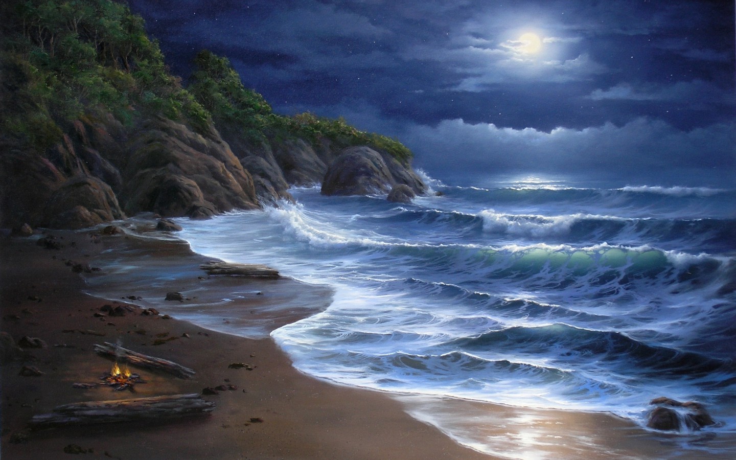 night, pictures, landscape, sea, beach, blue desktop HD wallpaper